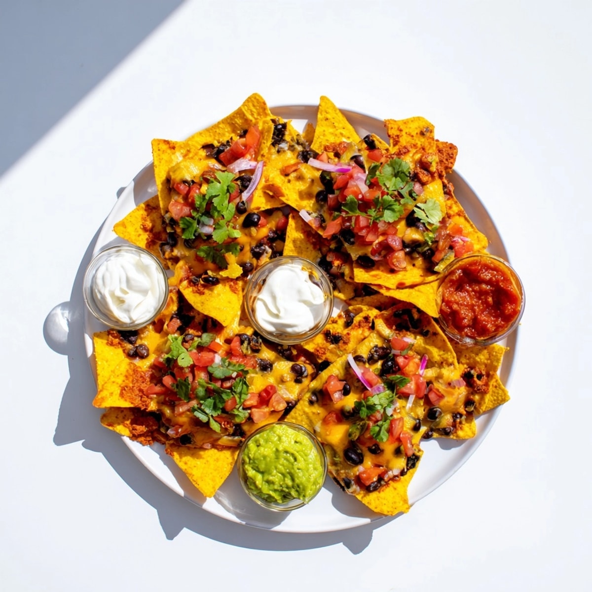 Easy Doritos Nachos: Oven-baked for game night, with creamy sour cream and cool guacamole on the side.
