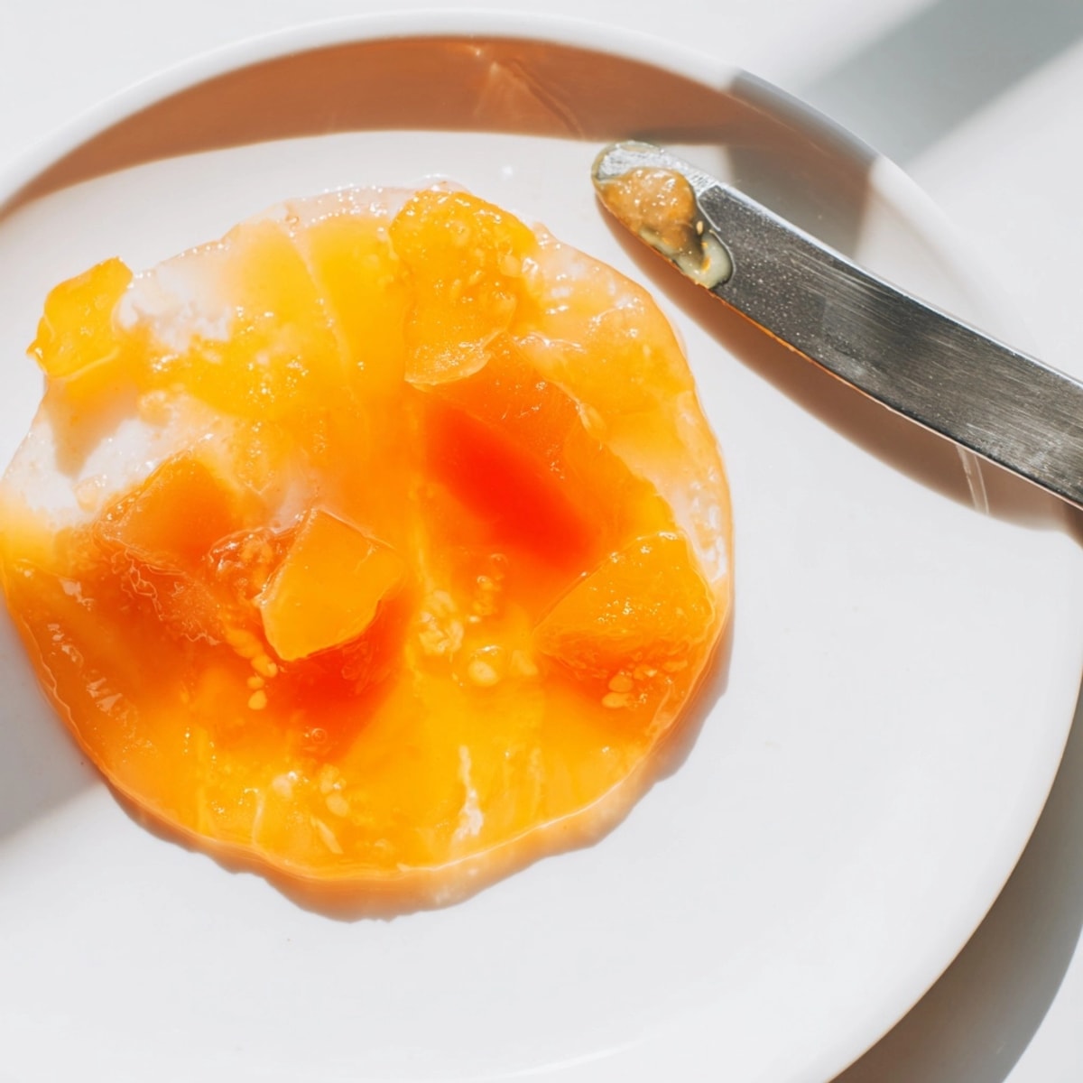 Freshly made pot of Cantaloupe Jelly, a sweet, fragrant jam for family recipes.
