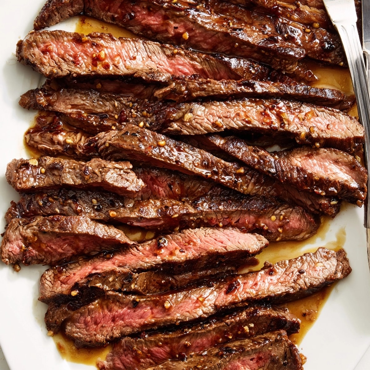 Perfectly grilled flat iron steak marinade recipe, glistening with savory juices, ready to slice.