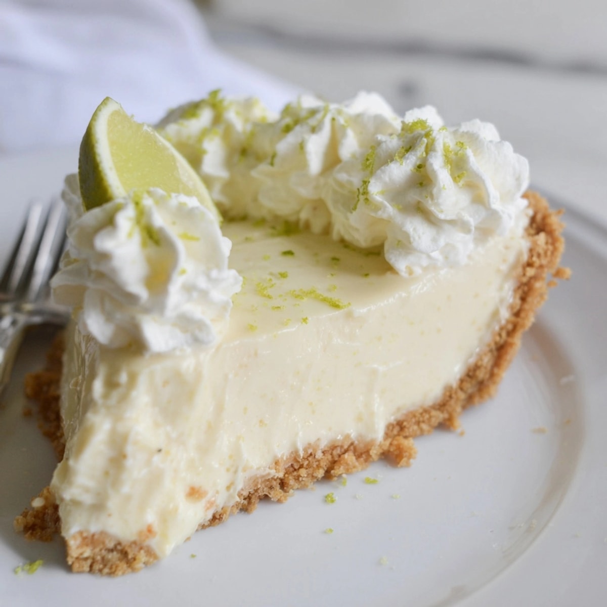 Tangy Keto Key Lime Pie slice, a sweet and tart low-carb dessert.