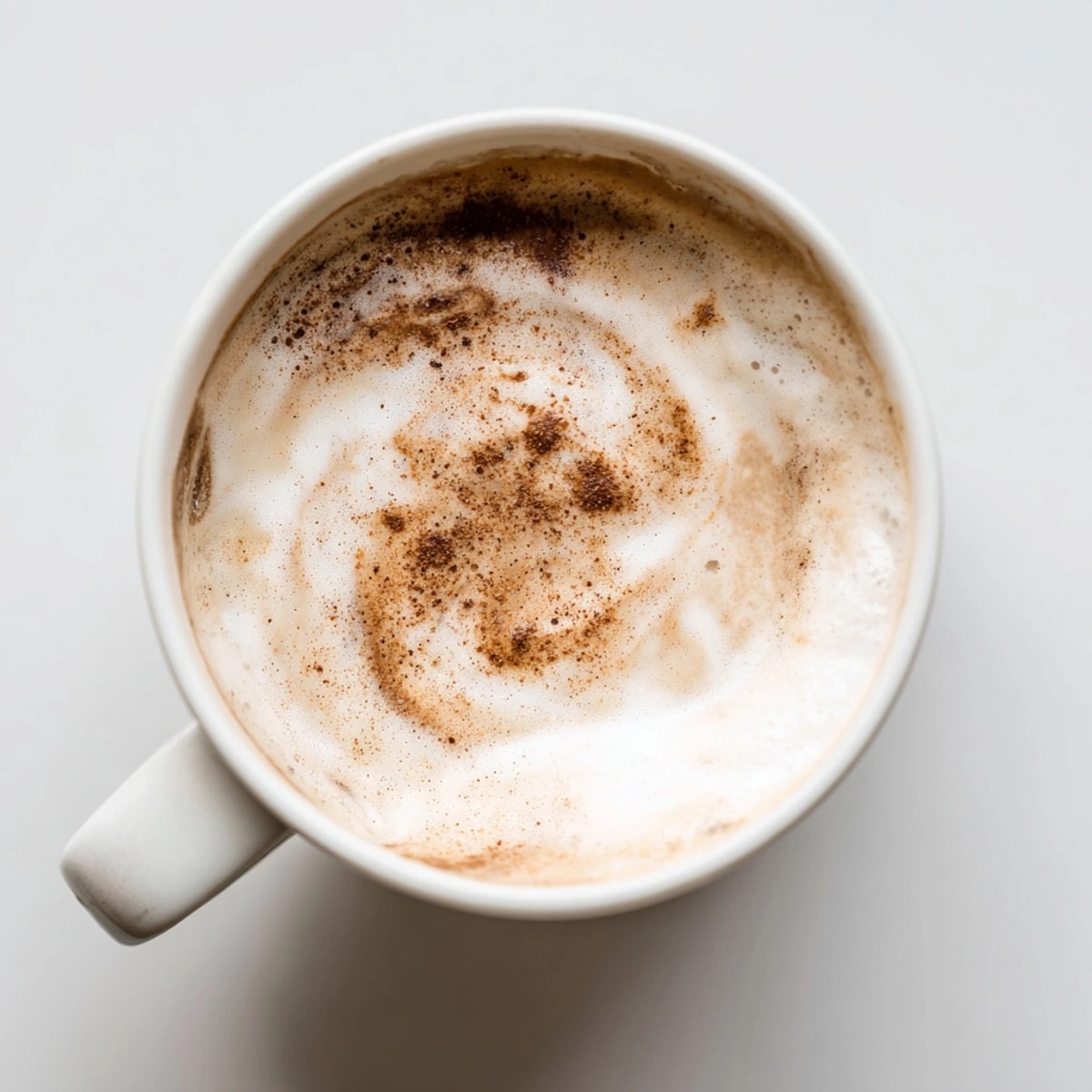 Creamy homemade chai latte swirled beautifully in a clear glass, topped with cinnamon.