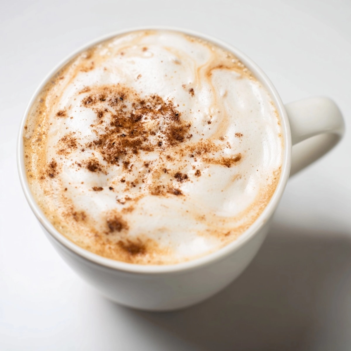 Fragrant, cozy spiced chai latte recipe, close-up highlighting milk foam and cinnamon dusting.