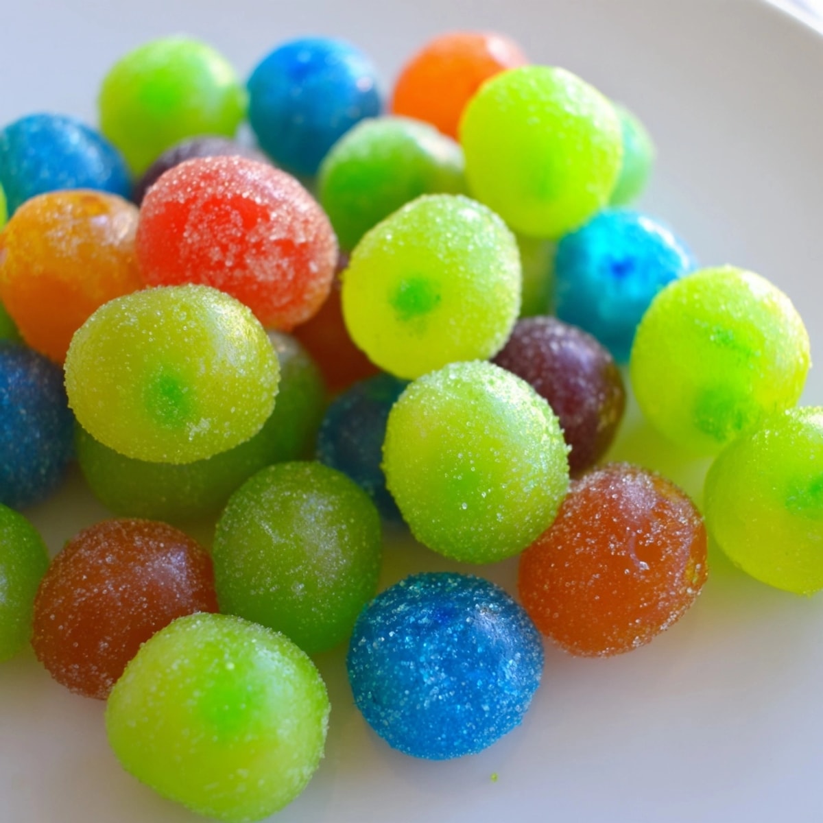 Homemade Sour Patch Grapes recipe: tart, juicy green grapes coated in tangy gelatin crystals.