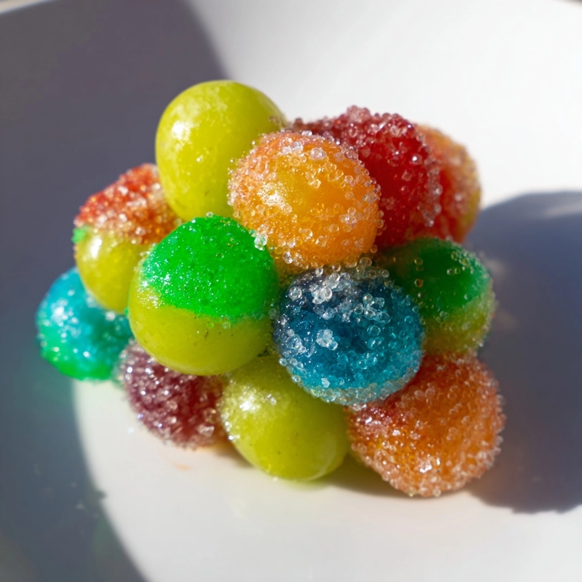 A bowl of chilled Sour Patch Grapes, a refreshing and fun sweet-and-sour snack.