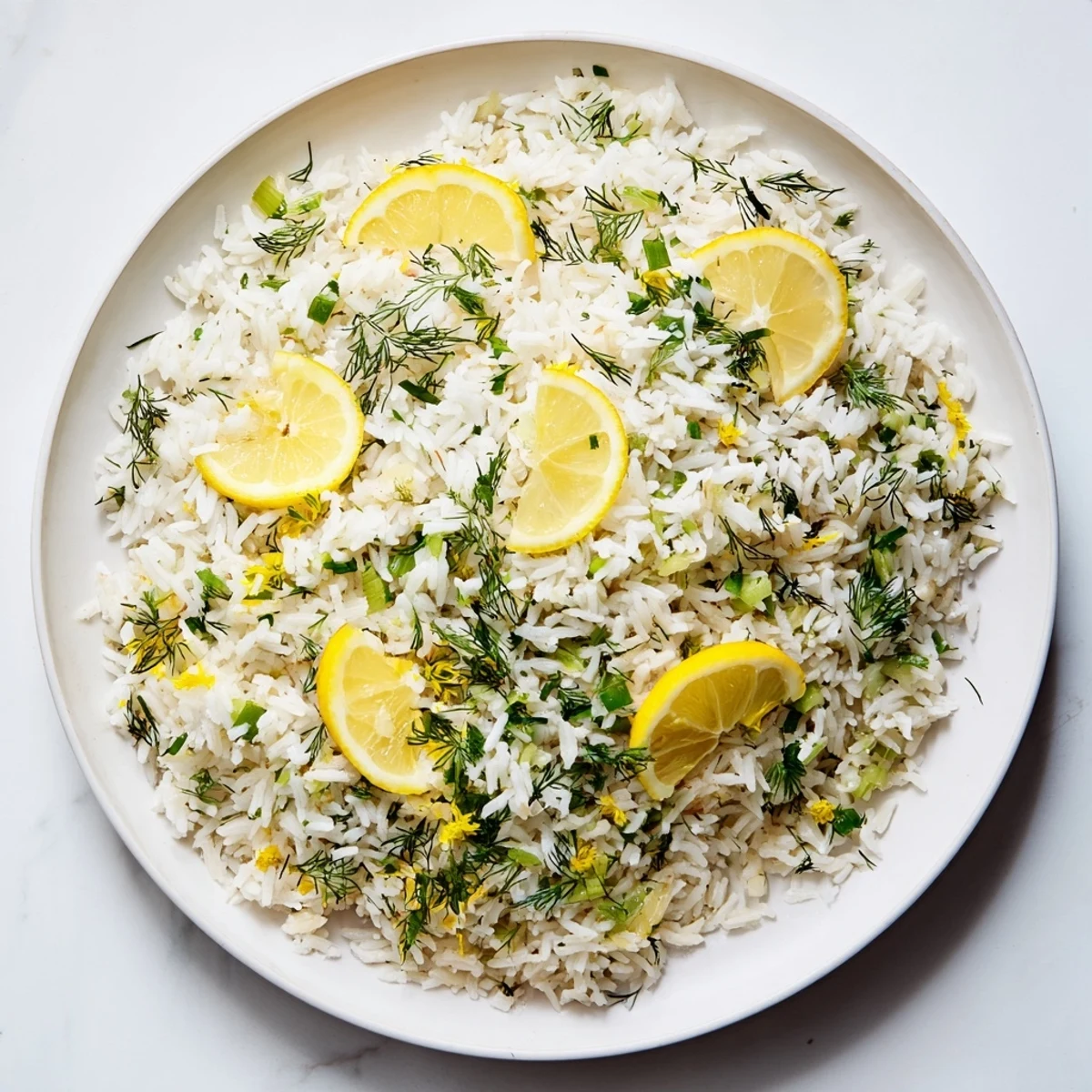 Freshly made Lemon Herb Rice Pilaf: a vibrant side dish with lemon zest and fragrant herbs.