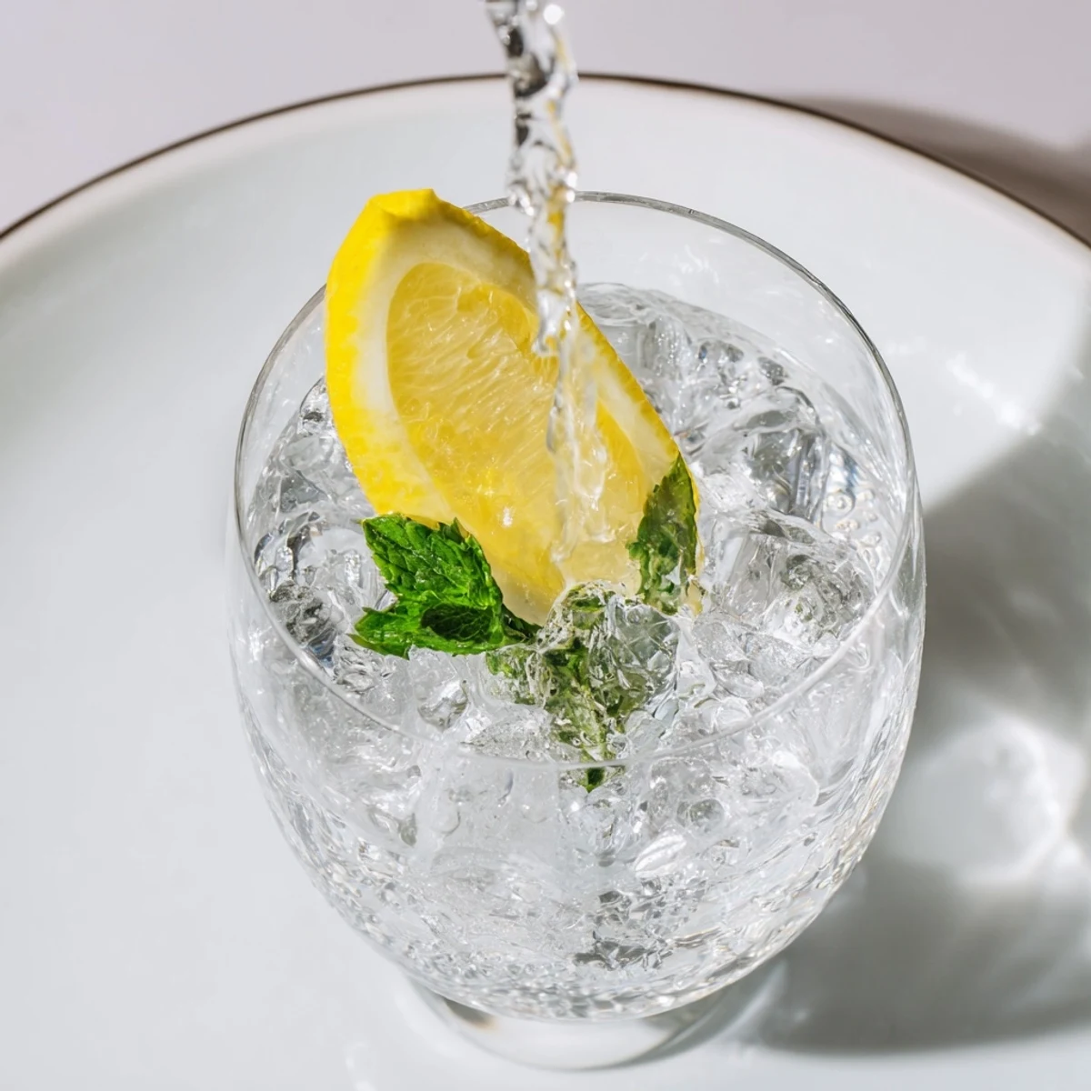 A beautifully garnished Lemon Scent cocktail, a vibrant and refreshing summer drink beckoning.