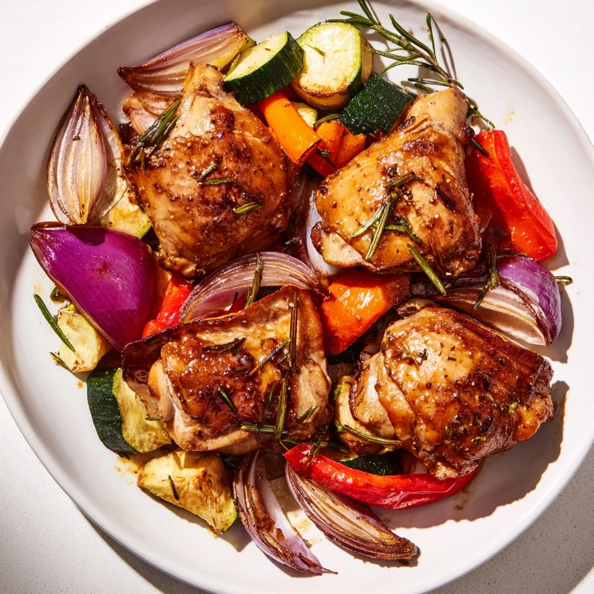 Juicy chicken thighs and caramelized vegetables create savory Roasted Flavor goodness in this hearty meal.