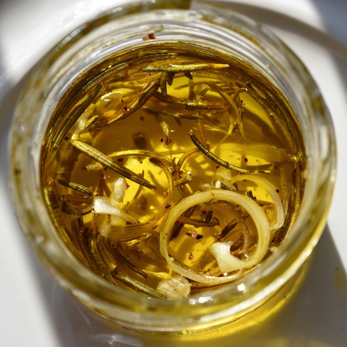 Golden garlic slices sizzling in olive oil, creating the perfect Garlic Scent for dipping.