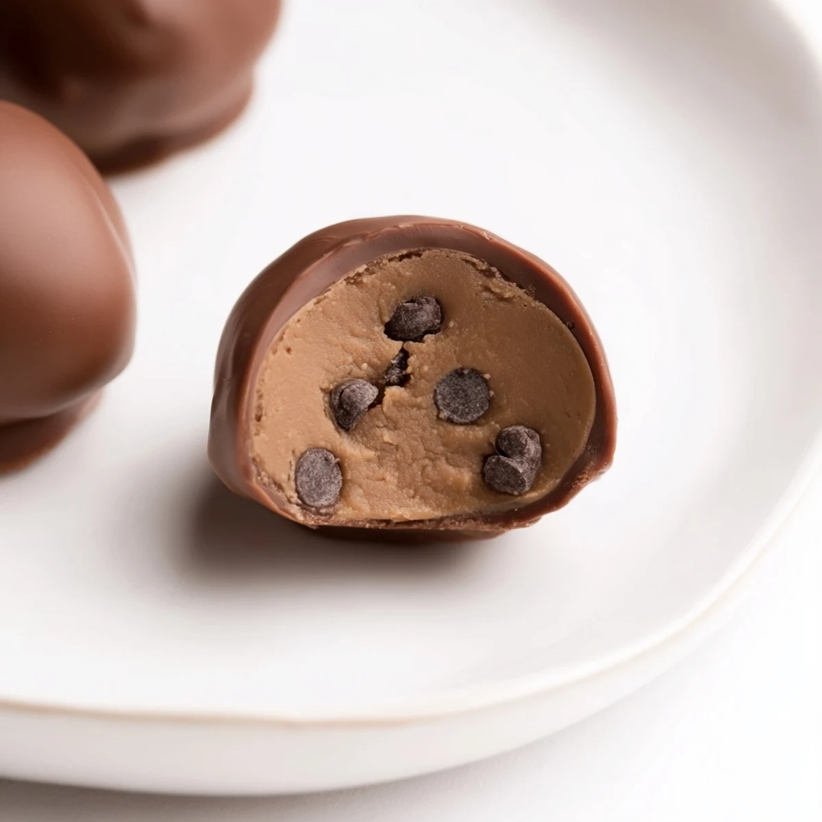 Delicious homemade chocolate chip cookie dough truffles, ready to serve and enjoy as a sweet treat.