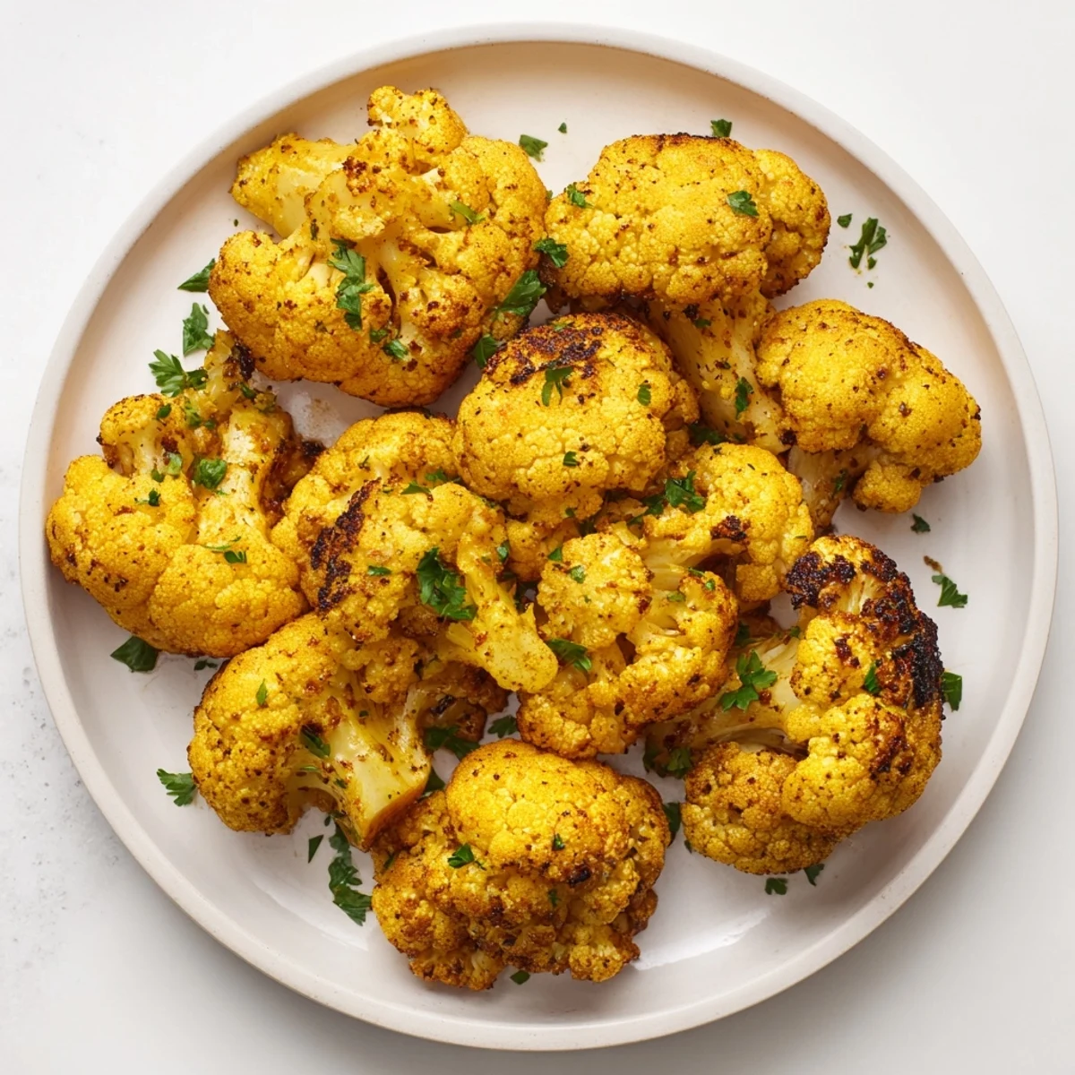 Golden roasted cauliflower with turmeric; a flavorful, healthy side dish.