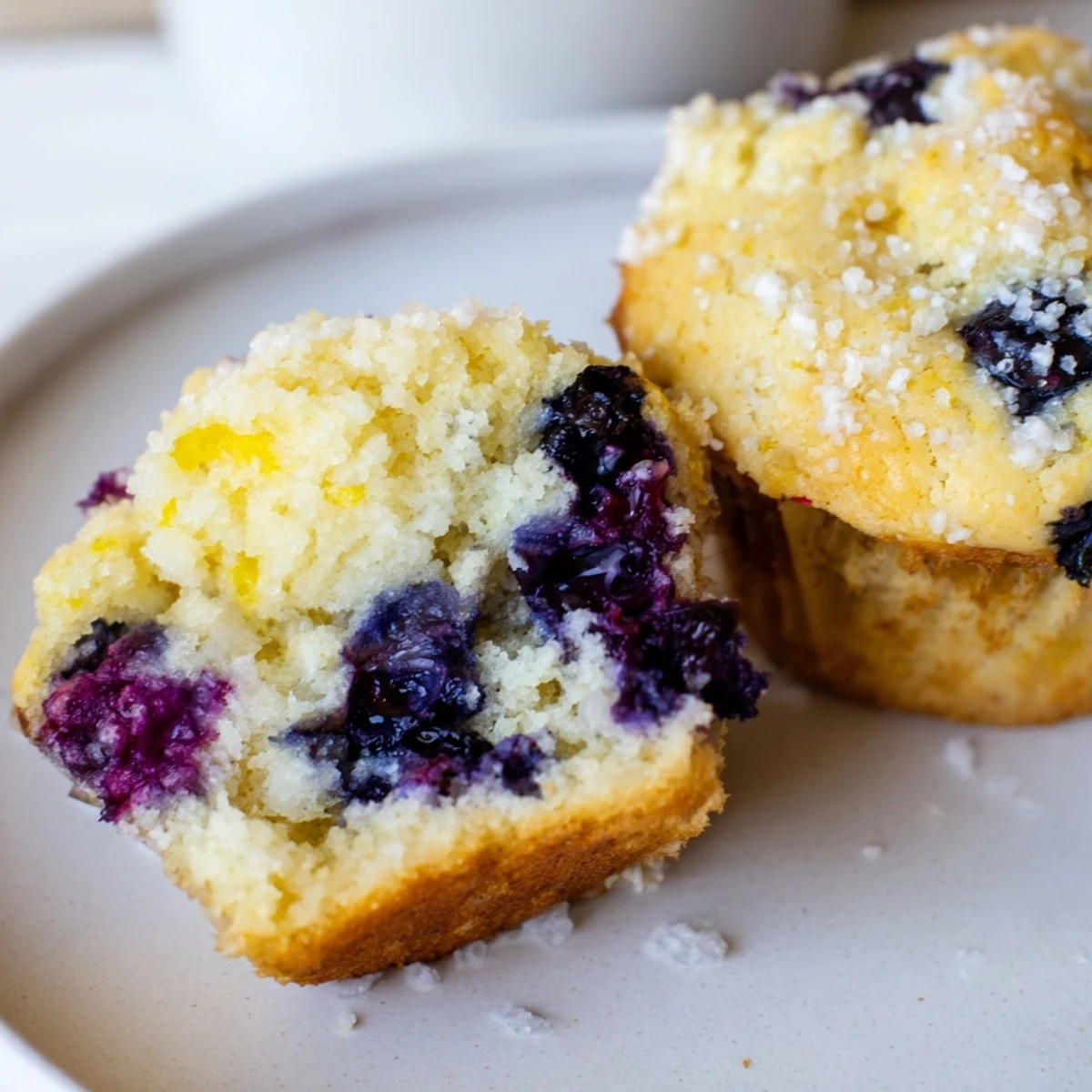 Freshly baked Lemon Blueberry Yogurt Muffins, perfectly domed and smelling of lemon zest, a delightful treat.