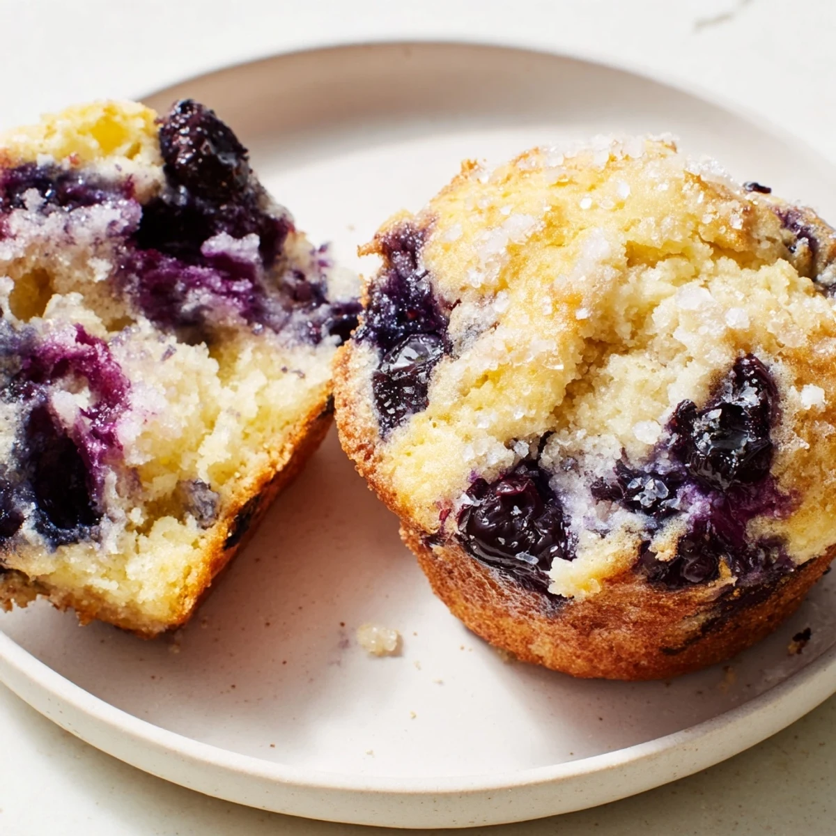 Fluffy Lemon Blueberry Yogurt Muffins, golden brown and speckled with juicy blueberries, ready to enjoy.