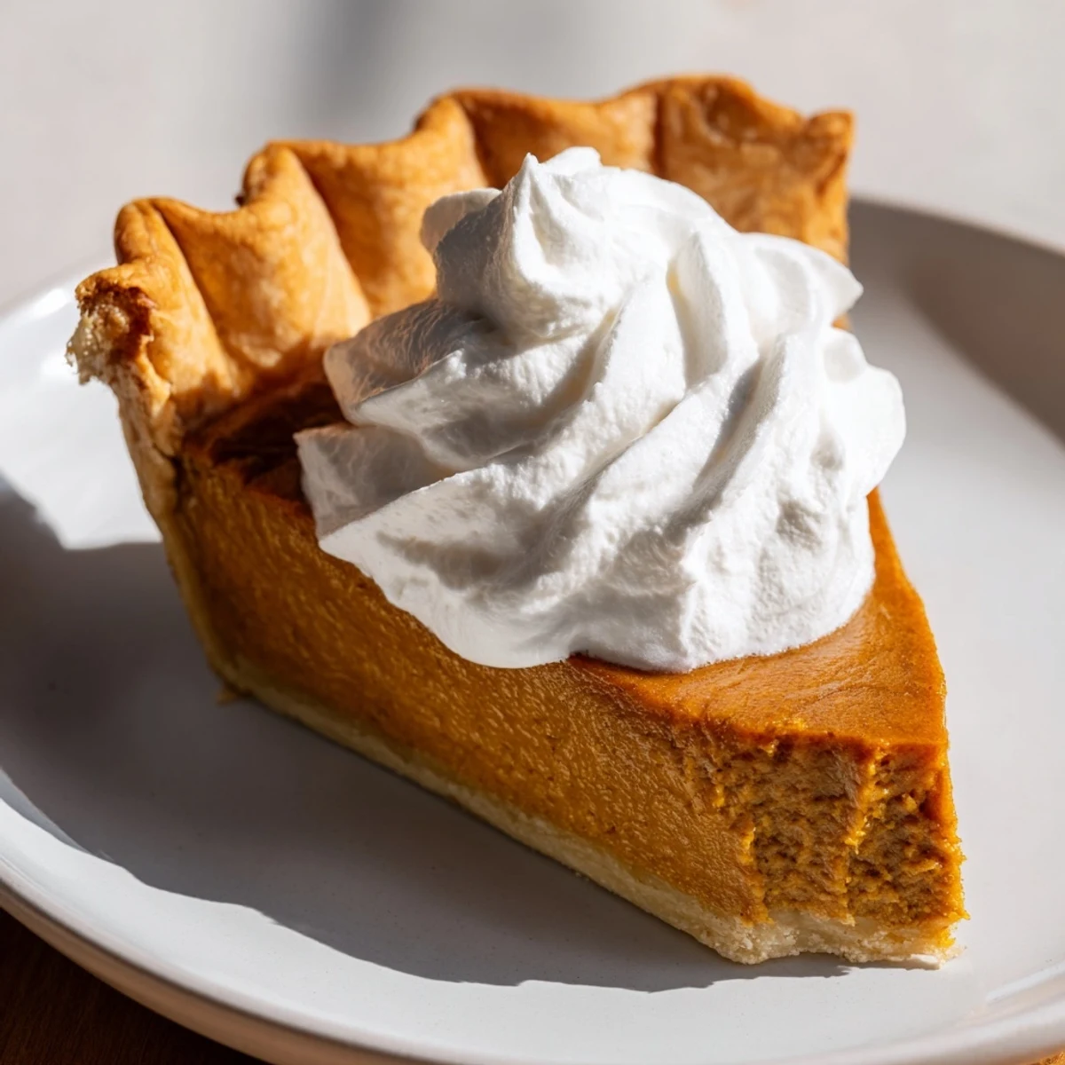 A beautifully baked spiced pumpkin pie, the warm spices promising autumn's deliciousness.