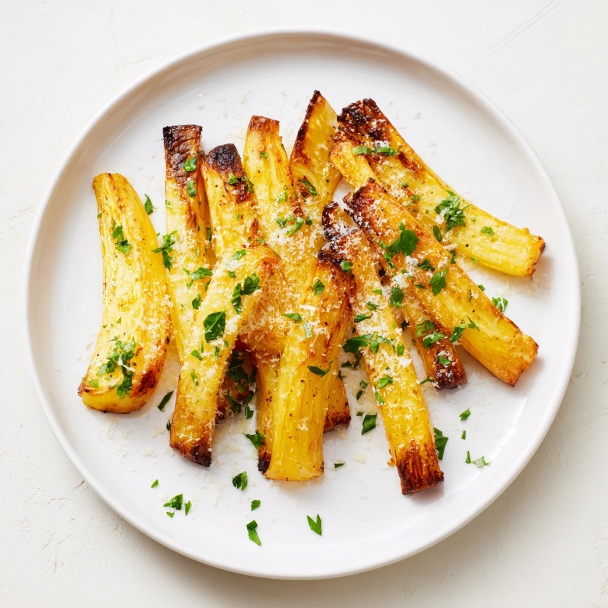 Imagine perfectly roasted Golden Crispy Parsnips, a vibrant vegetarian side dish with herbs, ready to serve or enjoy.