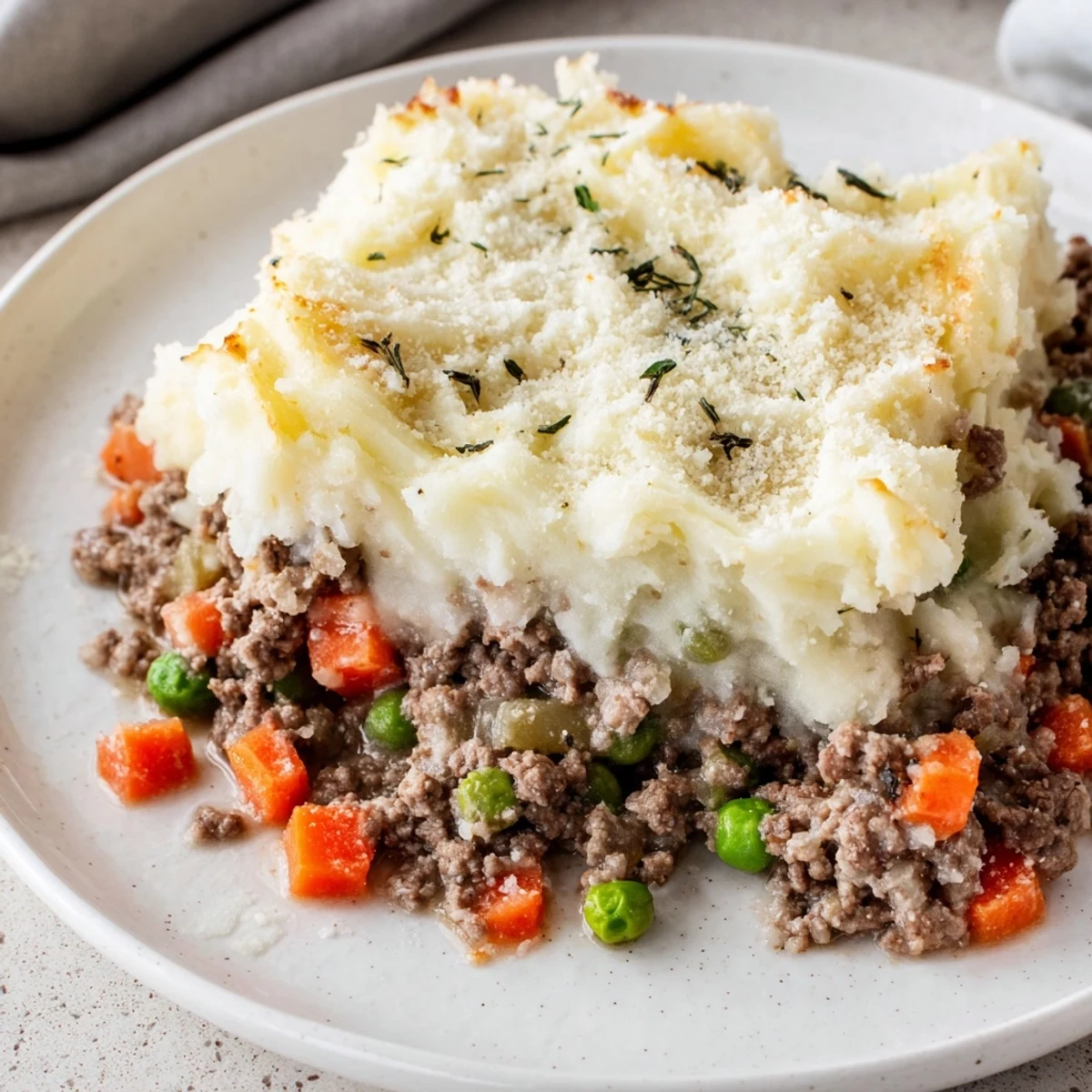 Enjoy a forkful of delicious Beef Shepherd's Pie; tender beef and veggies topped with creamy mash.