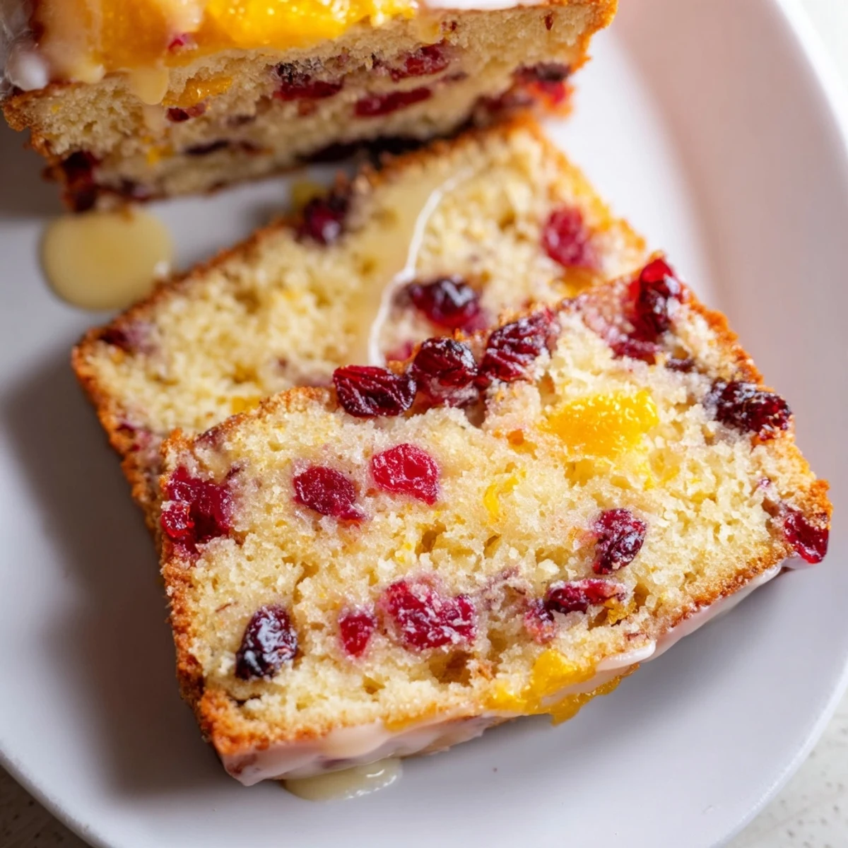 Moist cranberry orange loaf cake with a beautiful glaze, perfect as a breakfast treat.