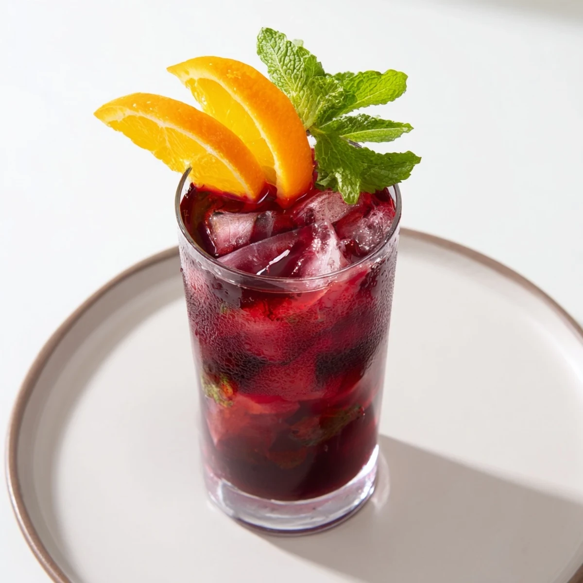 Close-up of a vibrant Cranberry Juice Drink, highlighting the rich color and natural ingredients.
