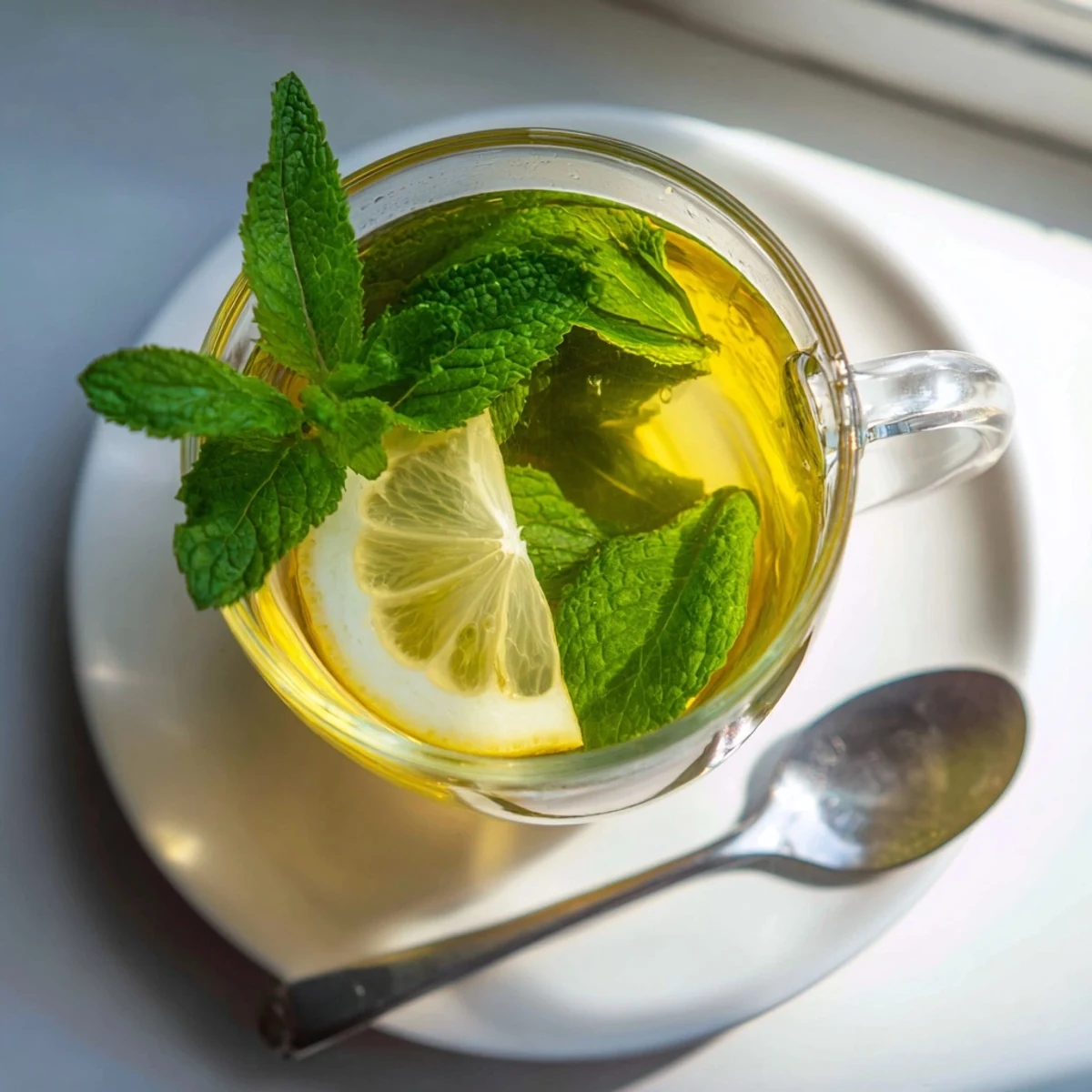 Enjoy fragrant Peppermint Leaf Mint Tea, a naturally caffeine-free and soothing herbal beverage served hot.