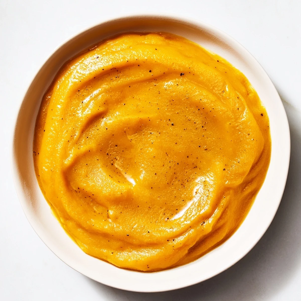 Warm, spiced creamy pumpkin puree, perfectly smooth, a comforting autumn delight to eat.