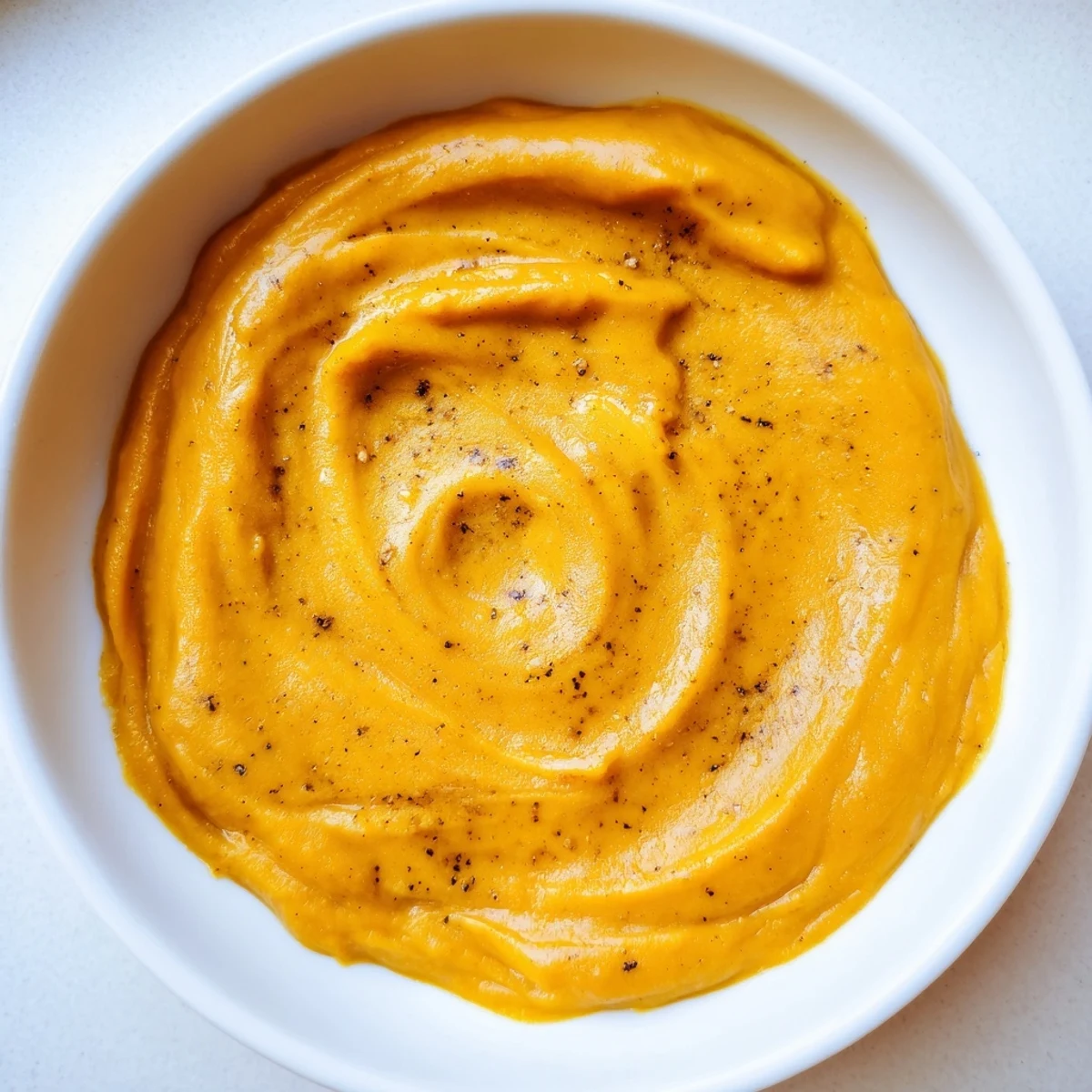 Golden, steaming bowl of creamy pumpkin puree, a delicious side for Thanksgiving dinner.