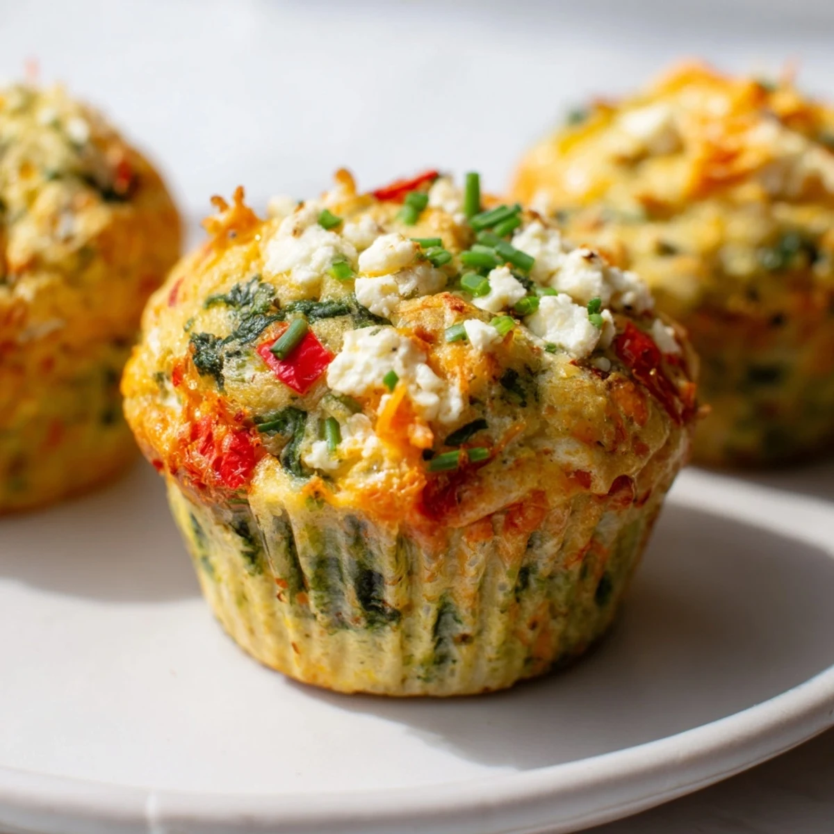 A close-up of delicious savory muffins with a flaky top, ready to be enjoyed for brunch.