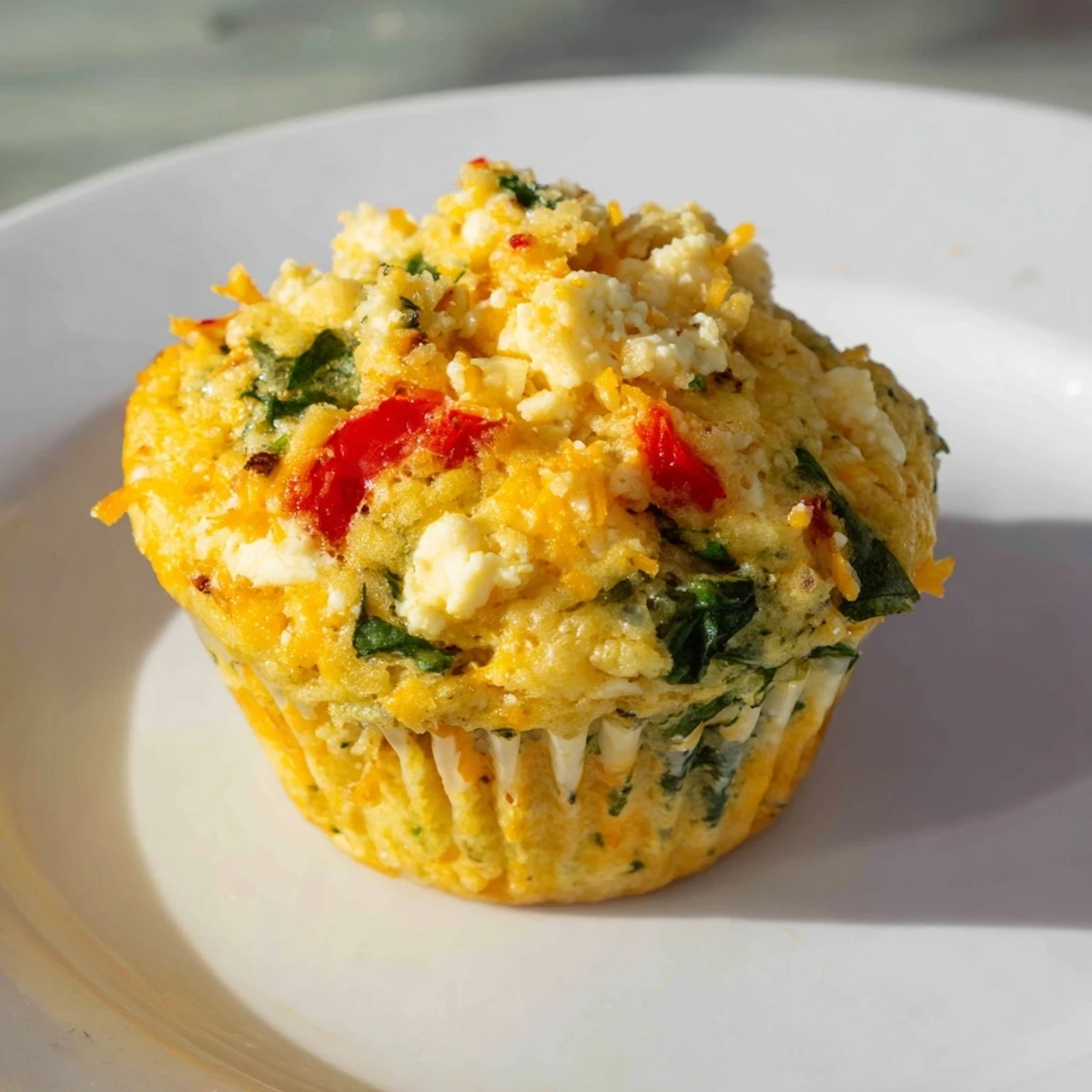 Warm, herb-infused savory muffins, studded with red peppers and cheese, baked to perfection.