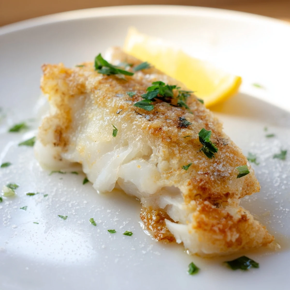 Crispy Skin Baked Cod features golden, flaky fish with lemon, garlic, and thyme for dinner.