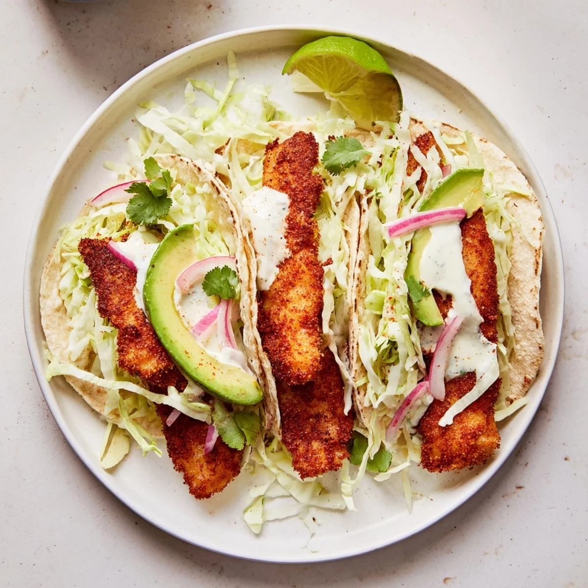 Imagine colorful fish tacos with flaky fish, shredded cabbage, avocado, and a squeeze of lime.