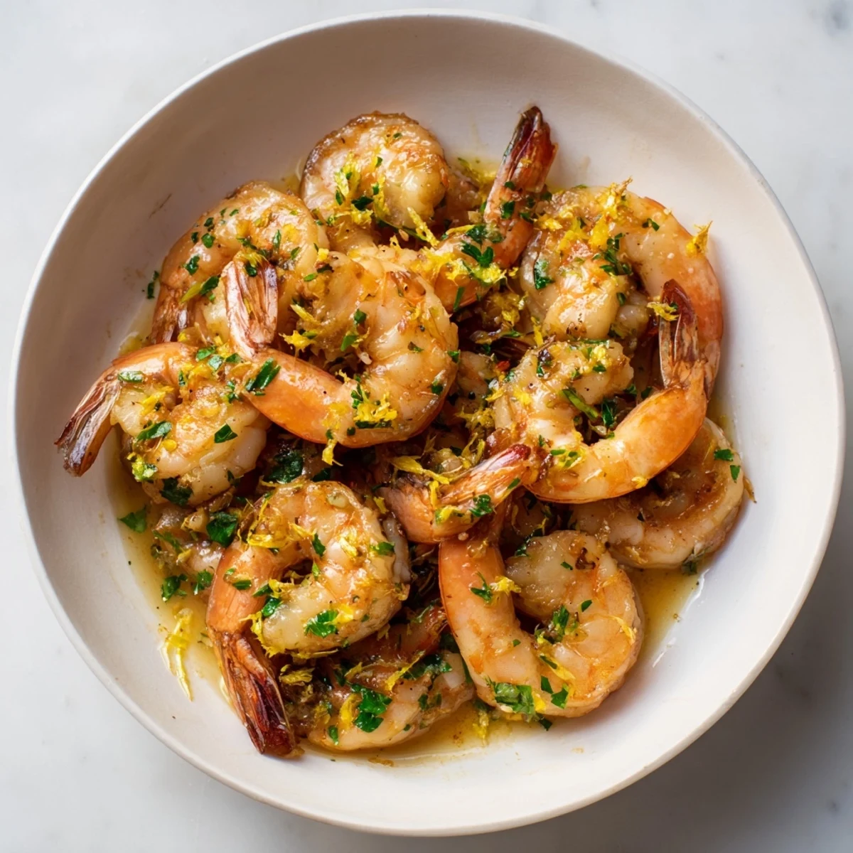 Fresh lemon wedges alongside delicious garlic shrimp, inviting you to enjoy this flavorful dish.