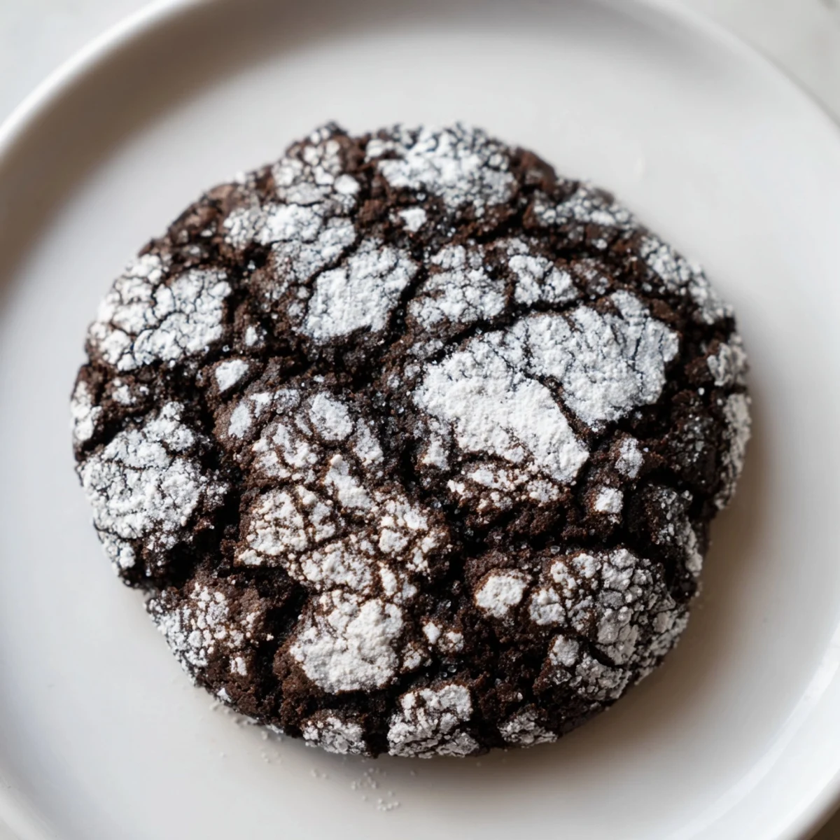Soft, chocolate Crinkle Cookies coated in powdered sugar, ready for a delicious bite.