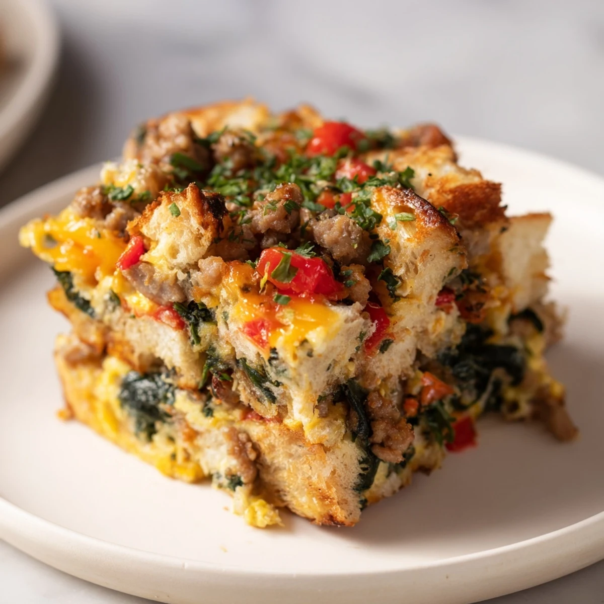 Savory and cheesy Breakfast Casserole baked to perfection, perfect for a satisfying, family-style meal.