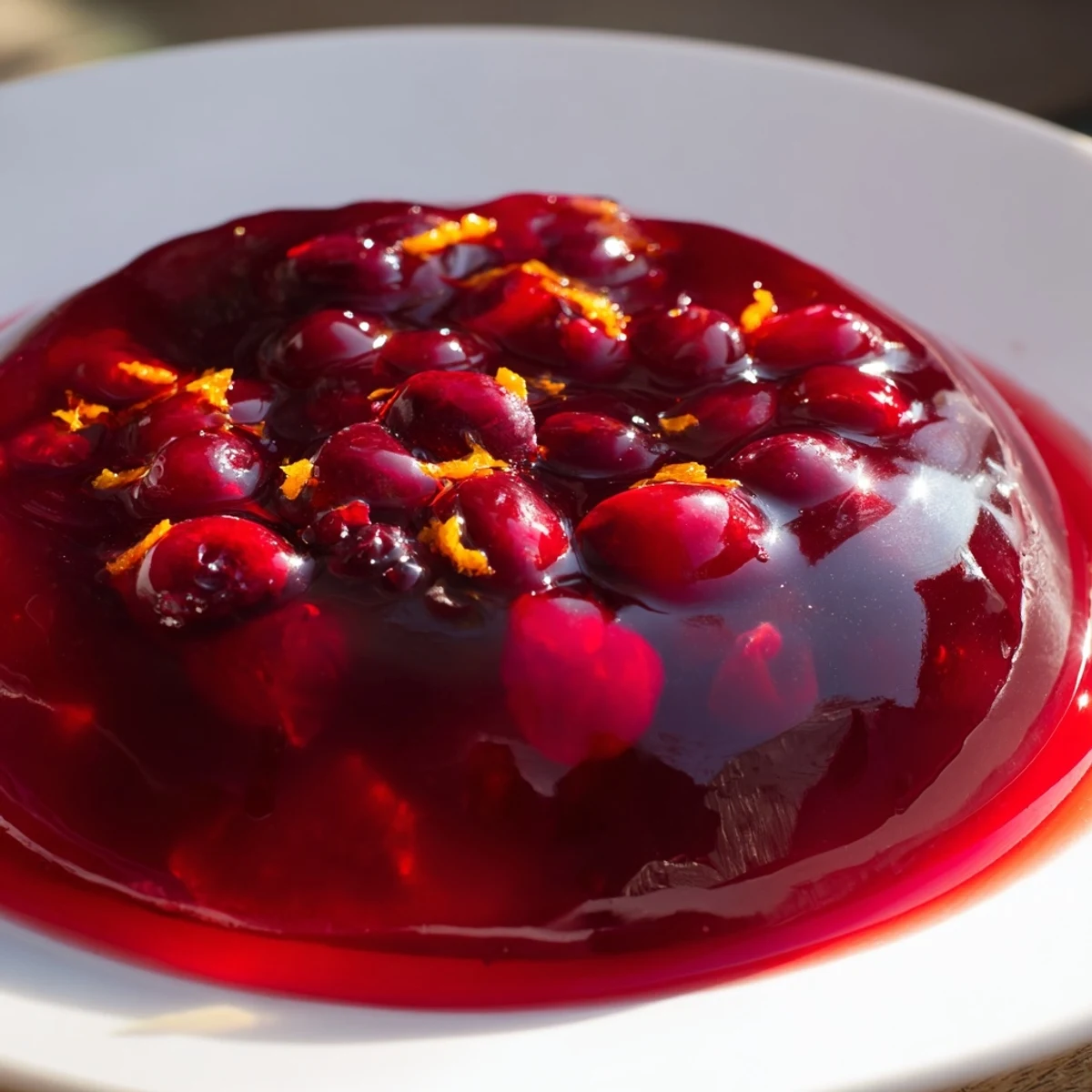 Vibrant red Jelly Cranberry, glistening and ready to spoon over a warm biscuit for breakfast.