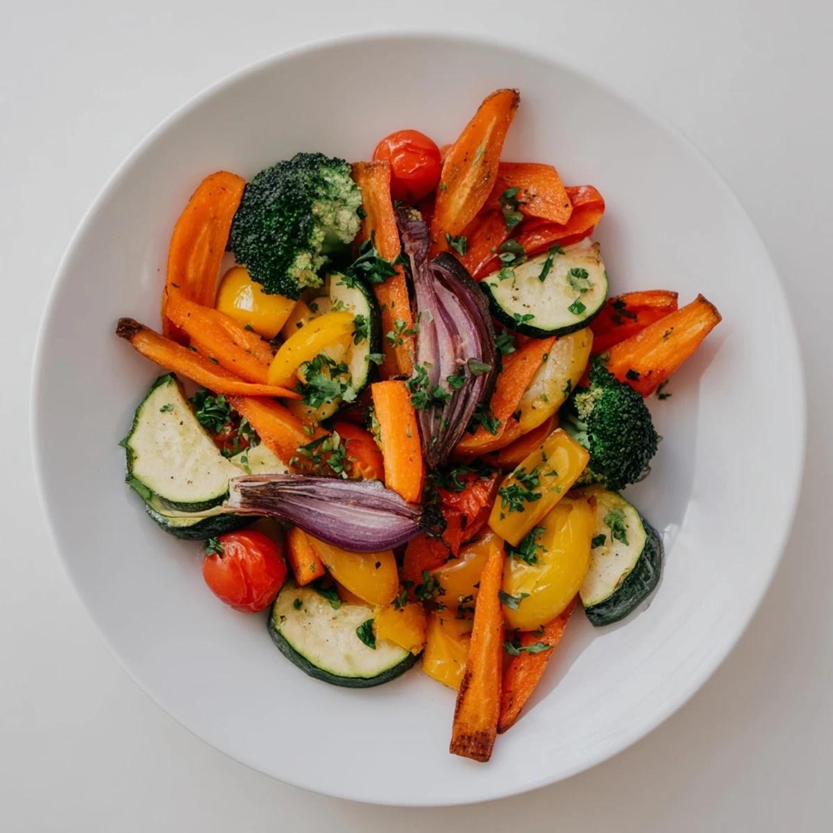 Golden-brown Roasted Vegetables: a vibrant mix of carrots, peppers, and zucchini, bursting with flavor.
