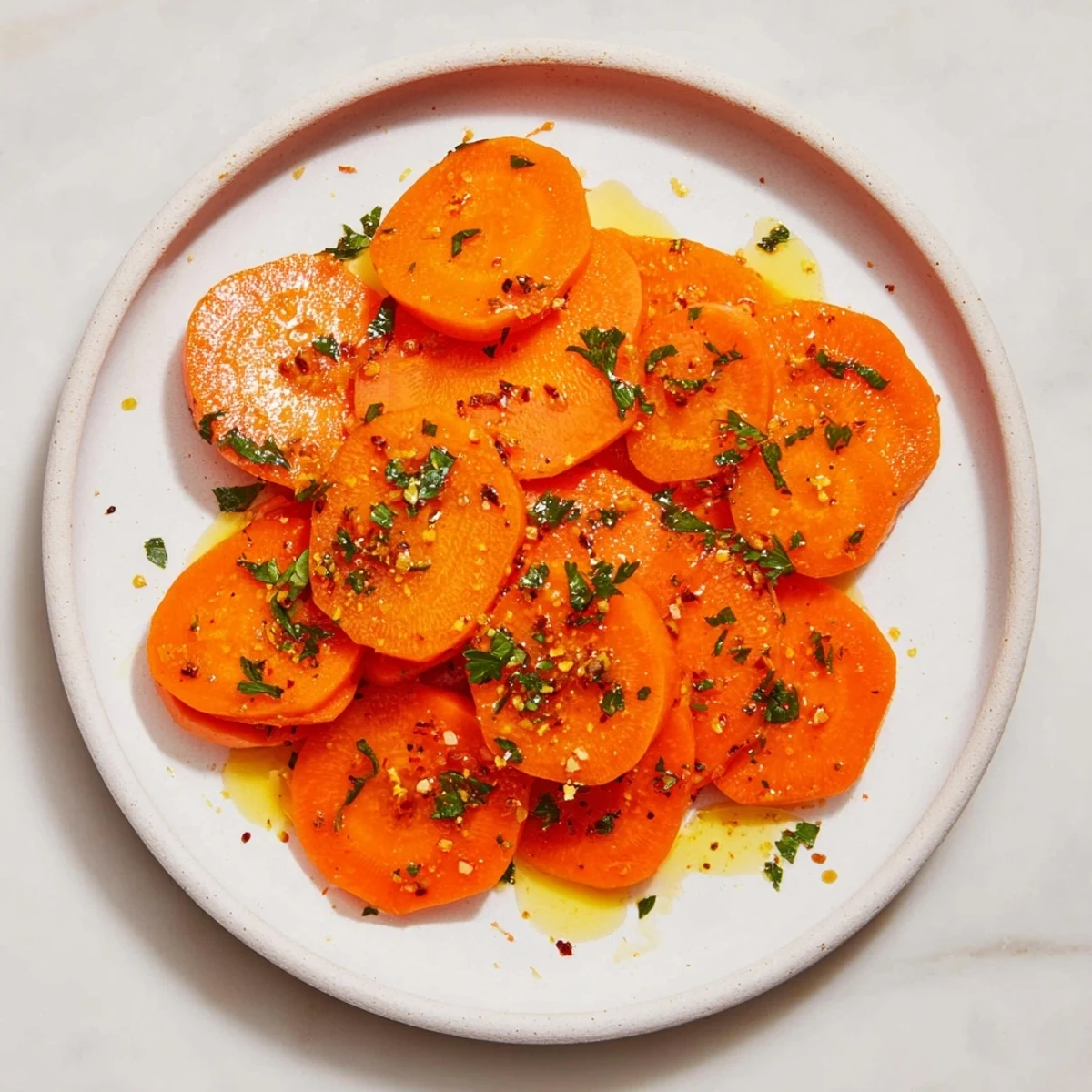 Vibrant orange Glazed Carrots, slightly caramelized, glistening with their honey-cumin glaze and parsley.