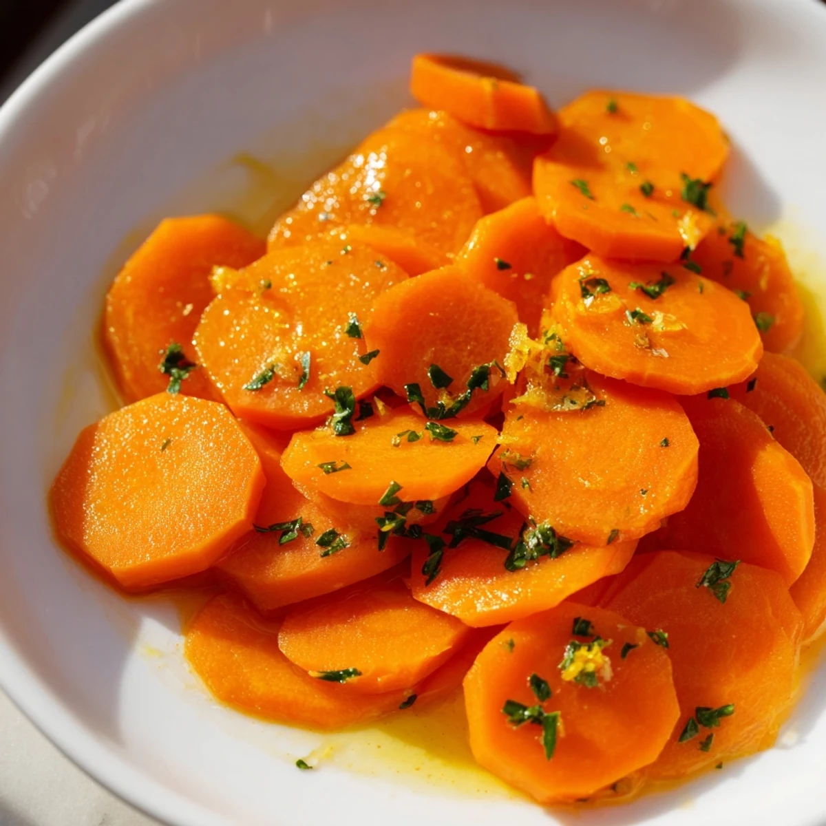 Steaming Glazed Carrots with Orange and Cumin, shimmering with a glossy, sweet and savory sauce.