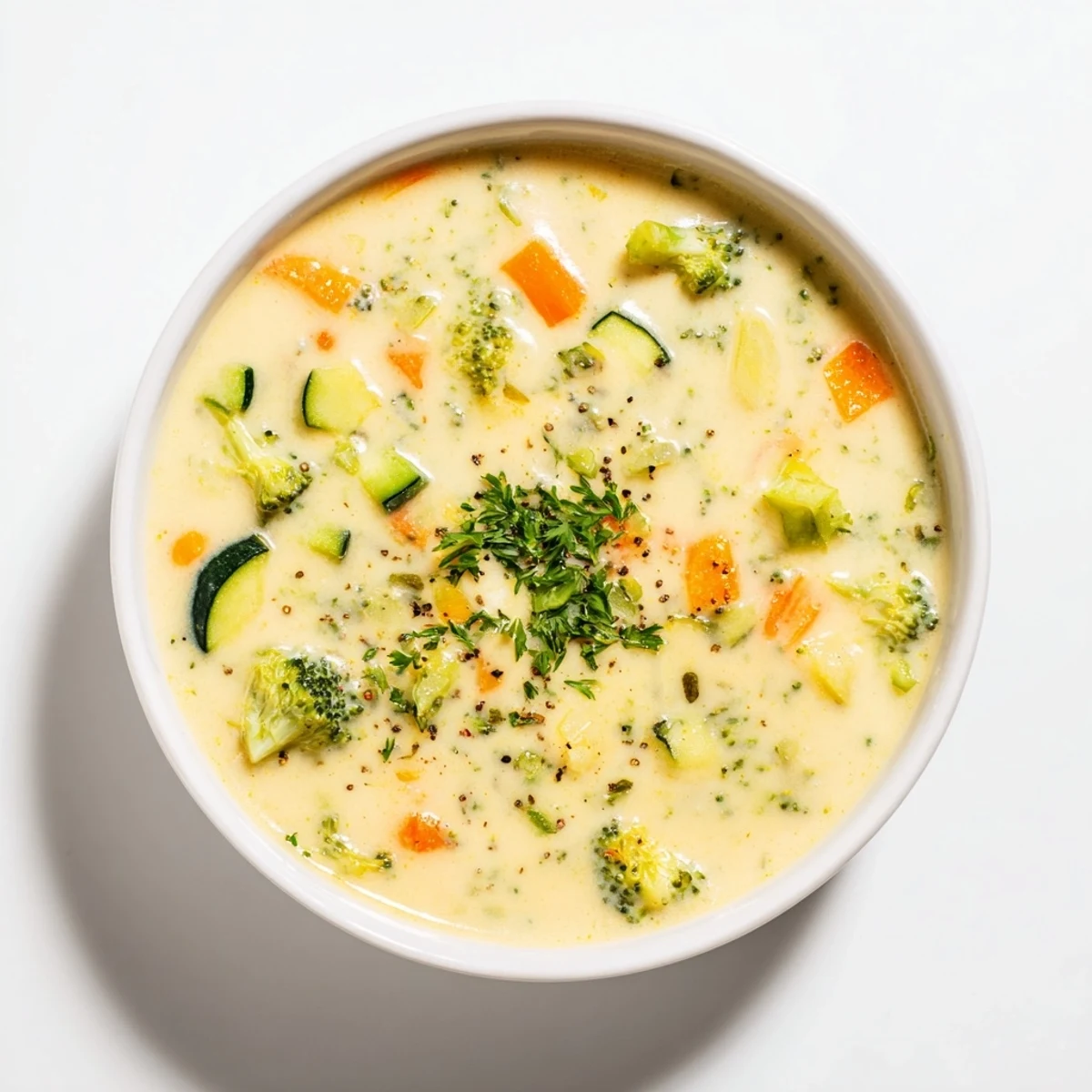 Thick, comforting Creamy Vegetable Soup, a vegetarian delight, perfect for chilly evenings.