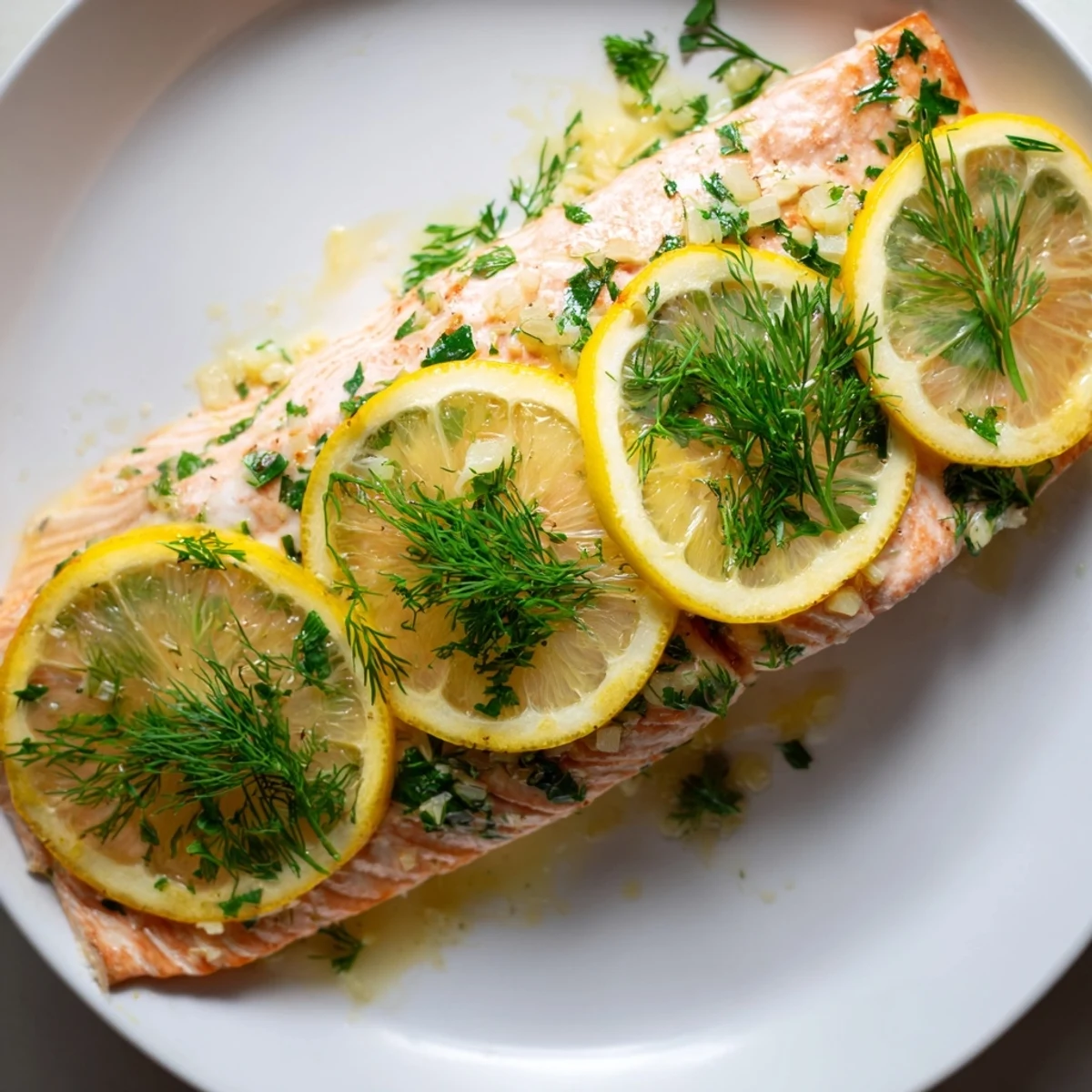 Golden-brown Baked Salmon Fillet, showcasing perfectly cooked fish, glistening with olive oil and spices.