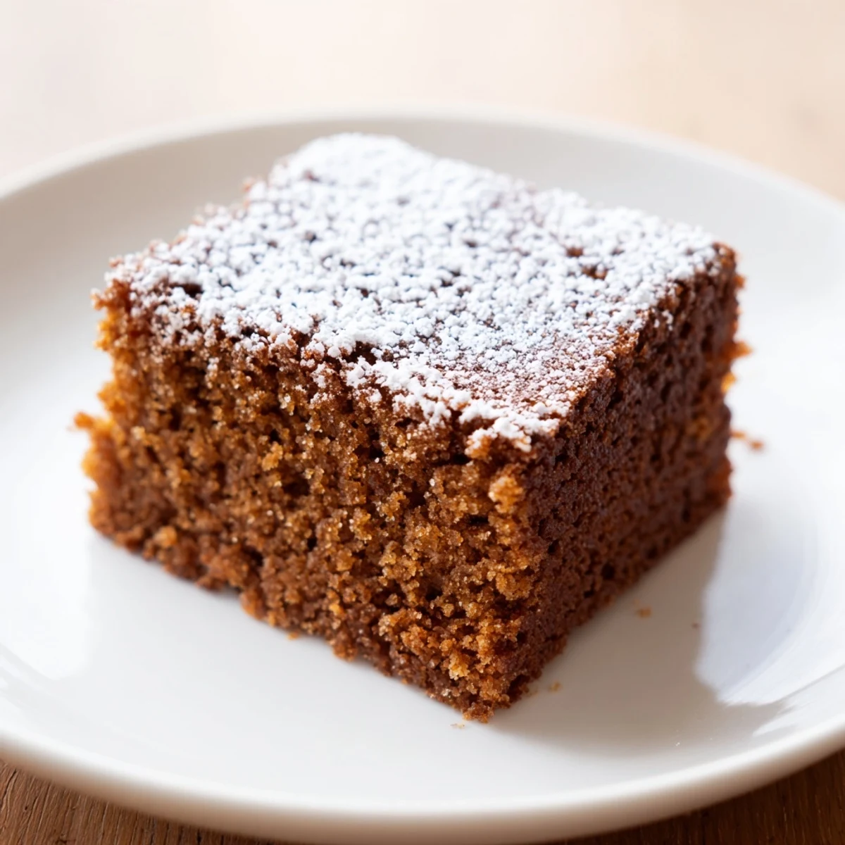 A close-up of a gingerbread cake slice showcasing its soft texture and inviting aromas.