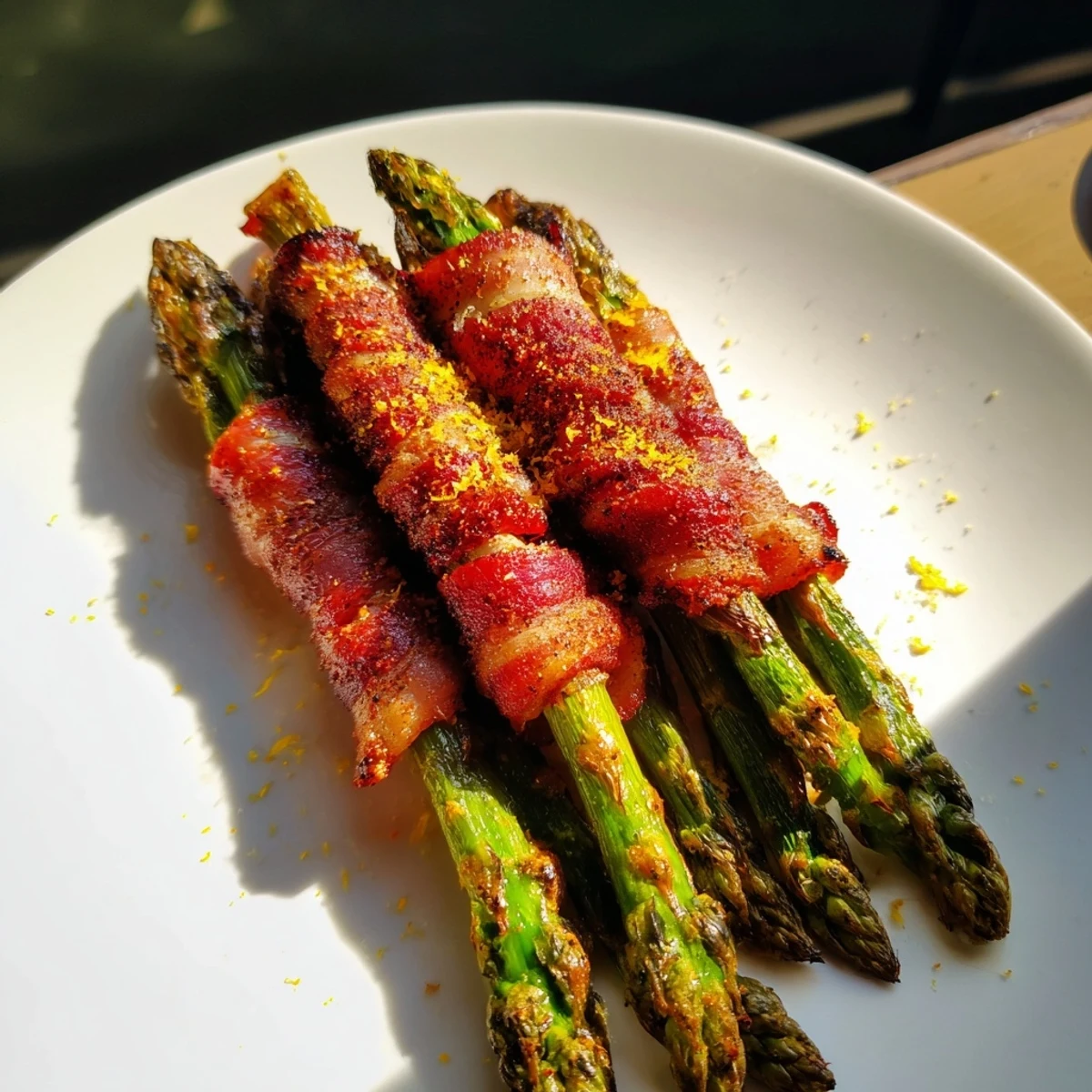 Oven-roasted Crispy Beef Bacon Wrapped Asparagus: imagine the delightful smoky bacon flavor pairing with asparagus.
