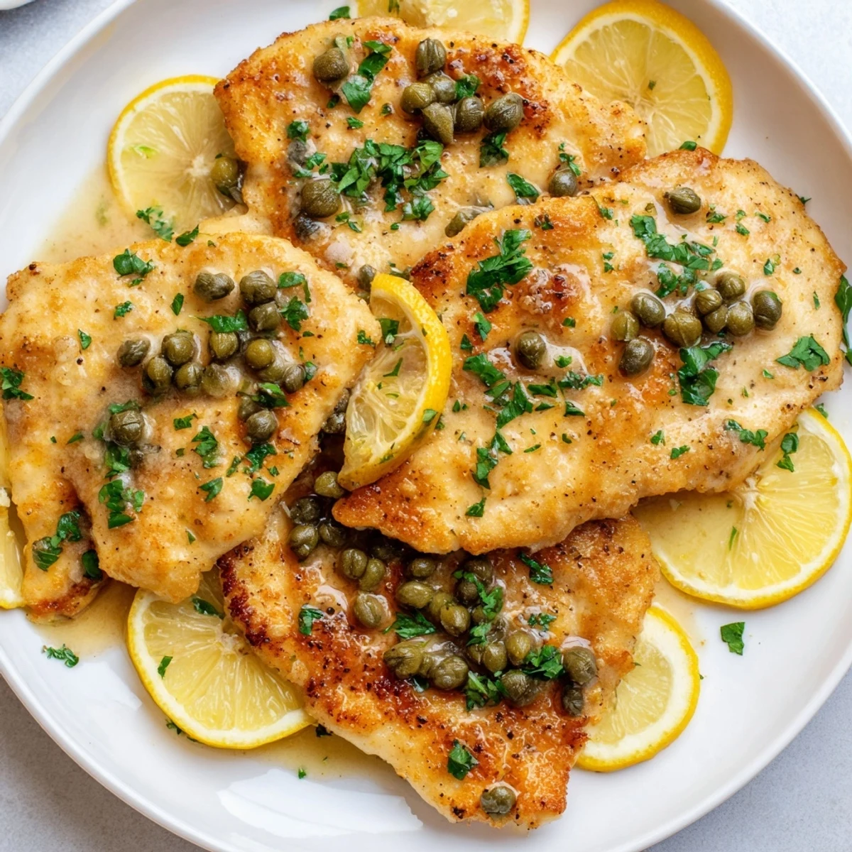 Sizzling Chicken Piccata, a flavorful Italian-American dish with capers and fresh parsley.