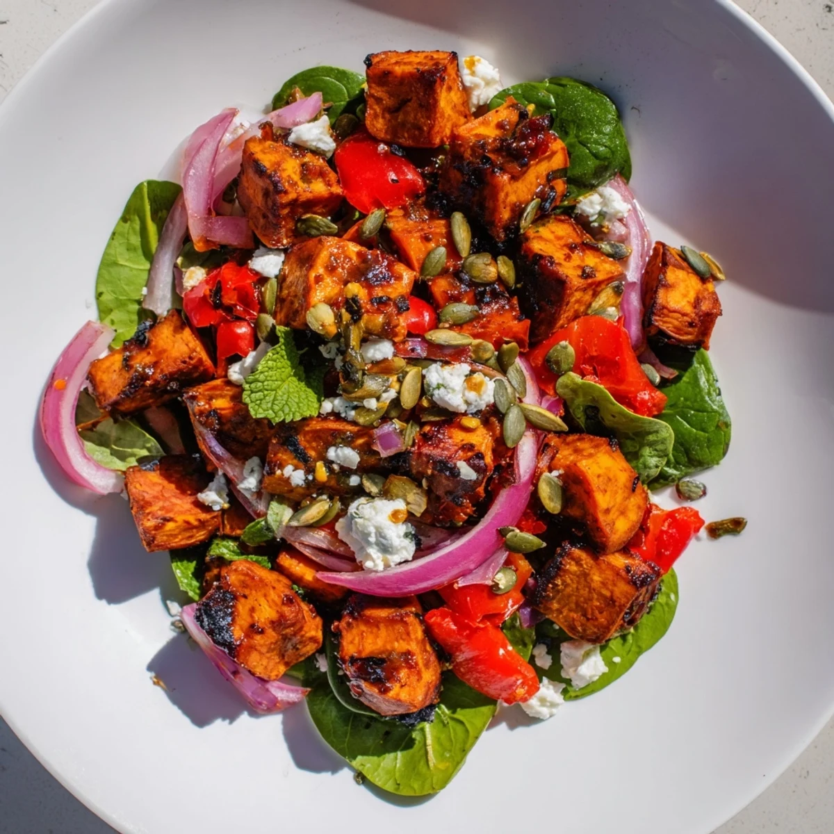 Golden roasted sweet potato salad with lime, the perfect vegetarian side dish bursting with flavor.