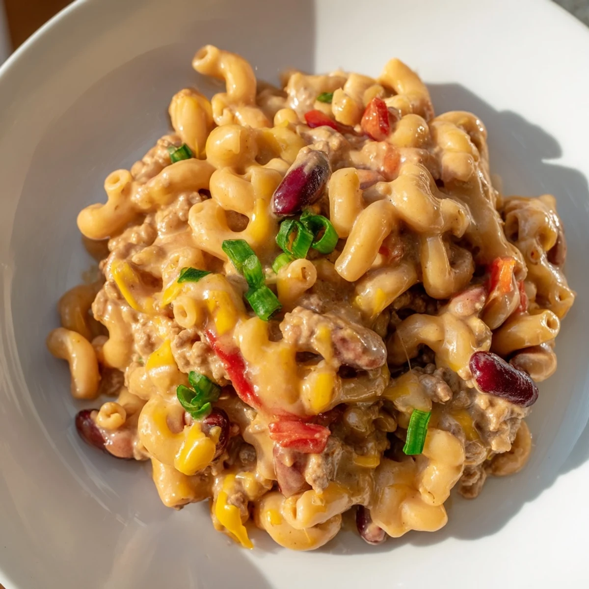 Steaming bowl of Turkey Chili Mac and Cheese, topped with fresh cilantro, ready to eat.