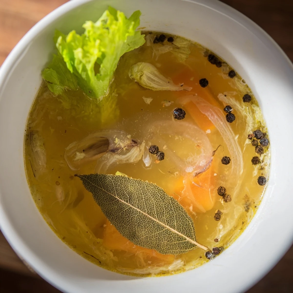 Homemade Vegetable Broth with Kitchen Scraps simmering in a pot with aromatics, ready to reduce food waste.