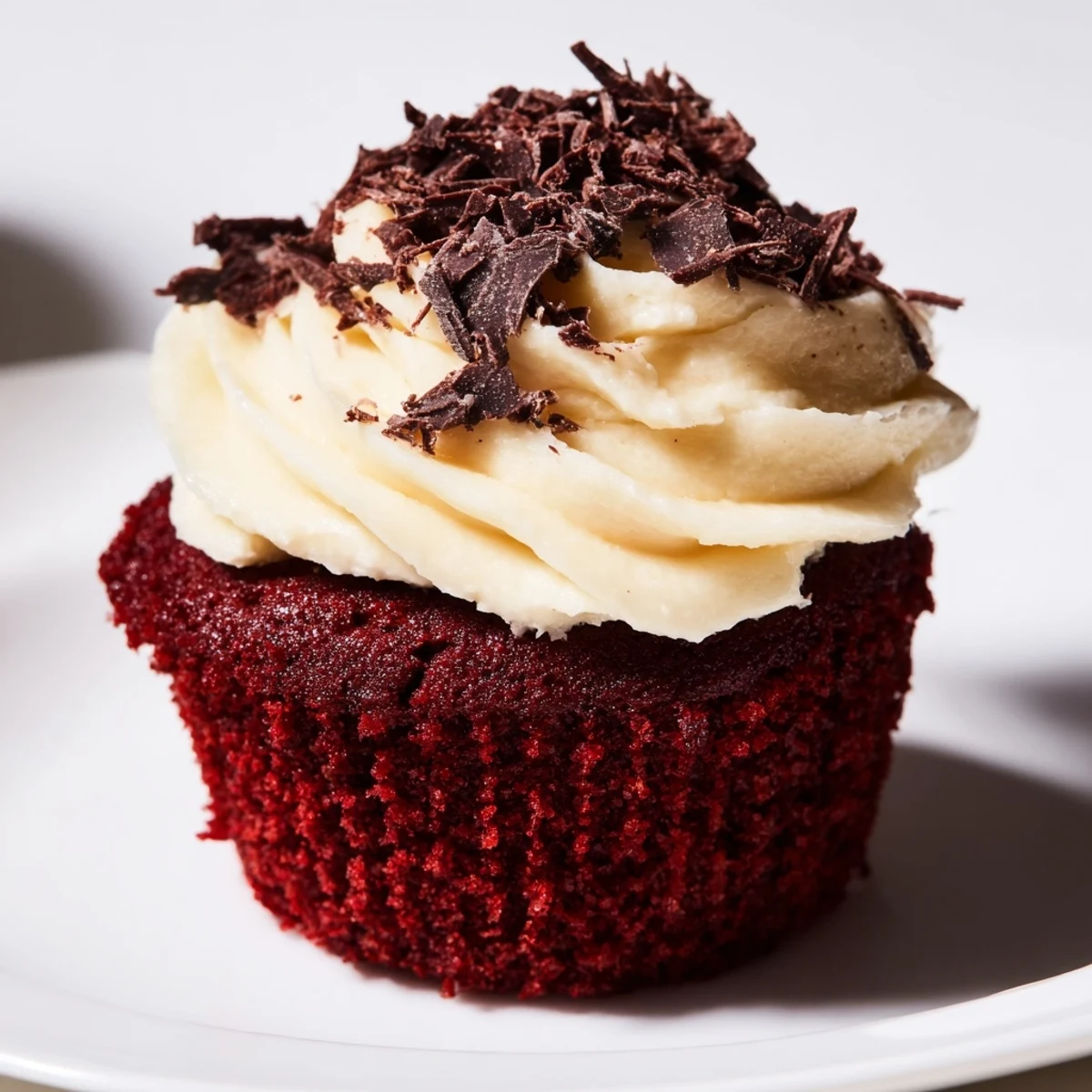 Freshly baked Red Velvet Cupcakes with cream cheese frosting, showcasing velvety crumb and a fluffy white swirl on top.