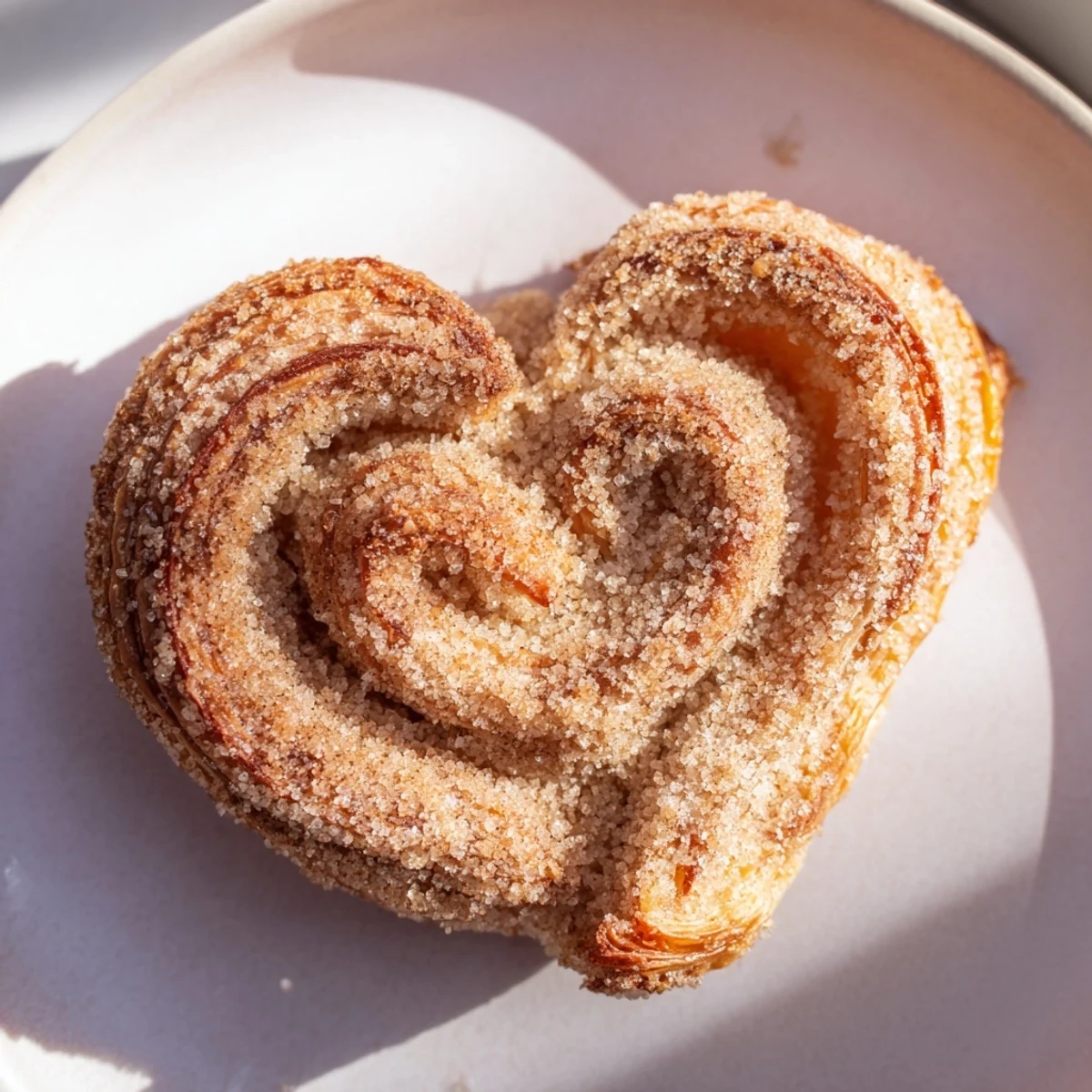 Golden Cinnamon Sugar Palmiers on a white plate, featuring crisp, flaky layers perfect for afternoon tea.