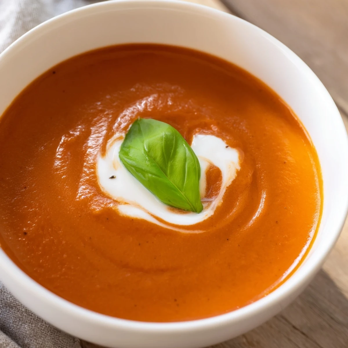 Creamy Tomato and Roasted Garlic Bisque in a rustic bowl with a grilled cheese sandwich and crusty bread on the side.