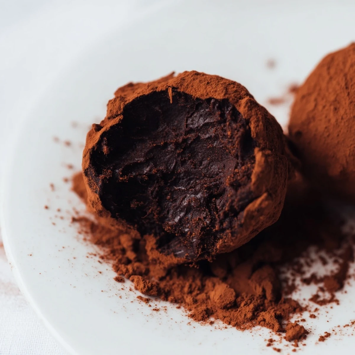 Smooth chocolate truffles with cocoa powder, presented as an elegant homemade dessert gift.