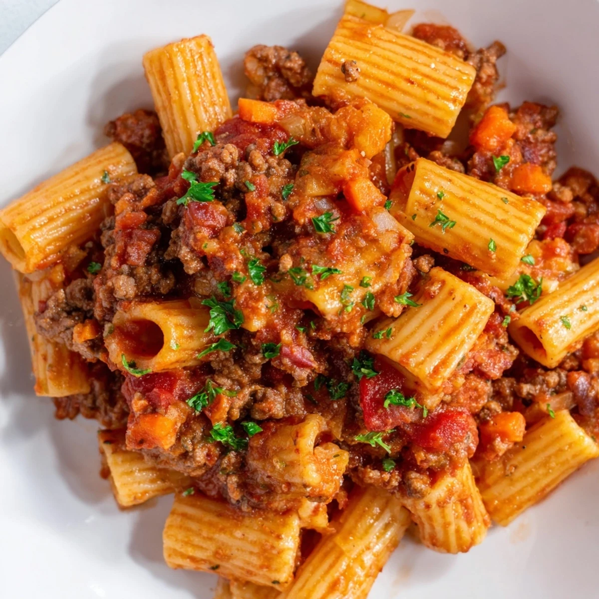 Slow Cooker Ragu Sauce simmers richly in a ceramic insert, with steam rising from tender beef and pancetta in a deep red tomato base.