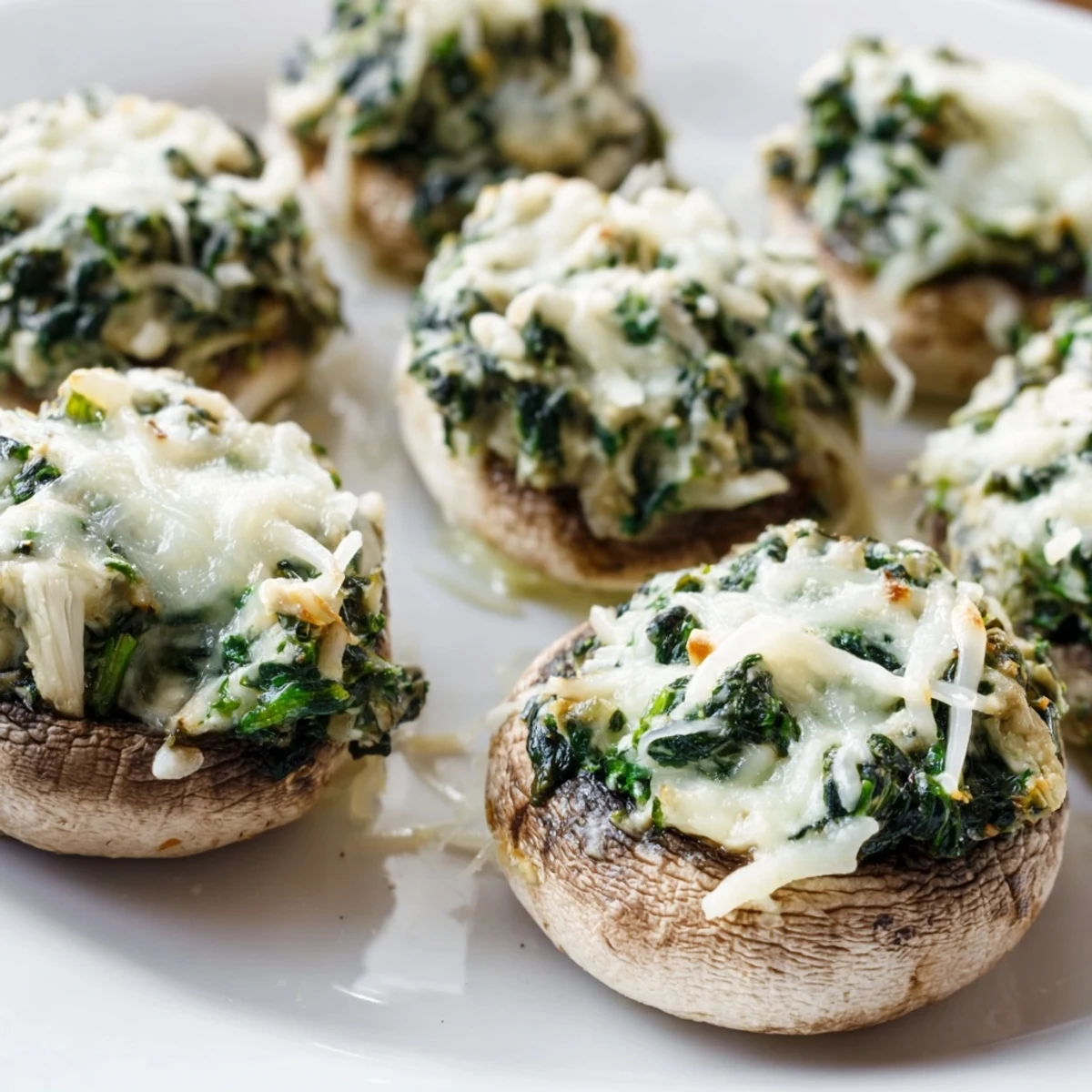 Bite-size cremini mushrooms filled with creamy spinach, artichoke, and melted mozzarella.