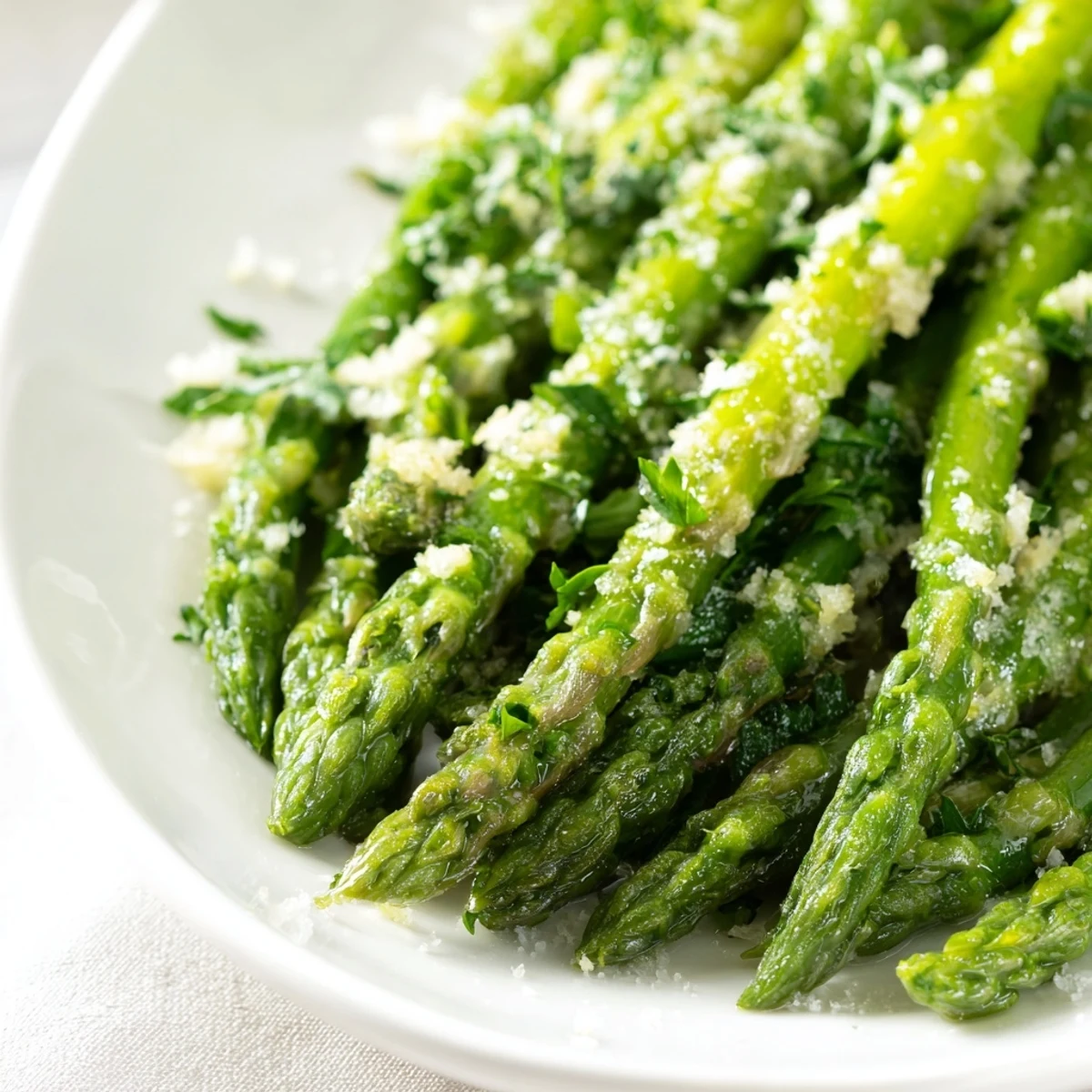 Vibrant green Lemon Garlic Asparagus sautéed in a skillet with minced garlic and tossed with fresh lemon zest.